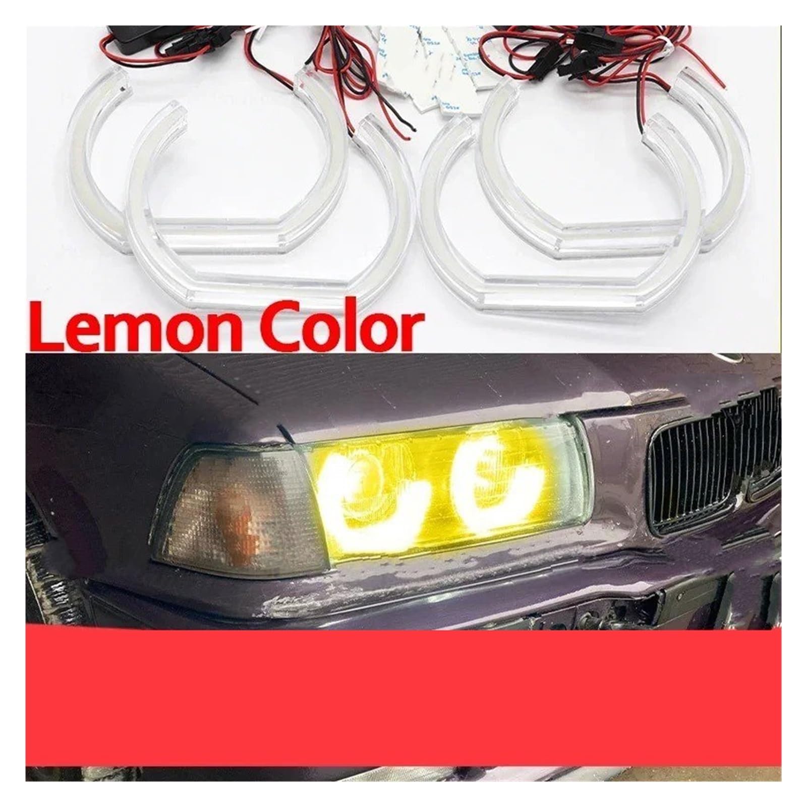 Luci diurne occhio d'angelo Per BMW Serie 3 E36 1990-2000 Angel Eyes LED CSL Per Style Kit Anello Faro Giallo Limone Luce Diurna DRL Anelli halo LED