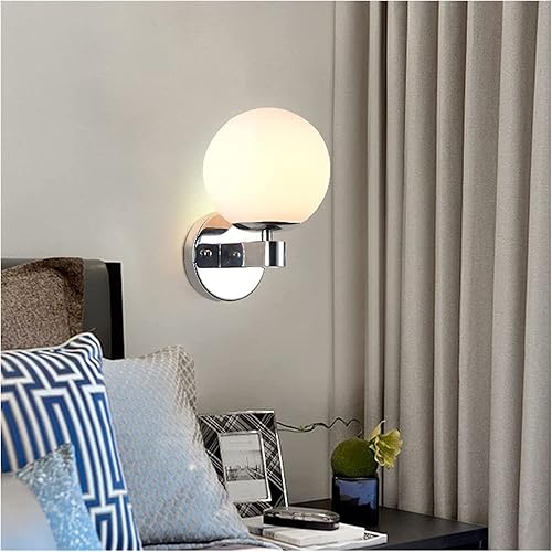 Miniatura 4 de Lámpara de pared con forma de globo, lámpara de pared de vidrio blanco, lámparas montadas en la pared de mediados de siglo E27, luces de cabecero de