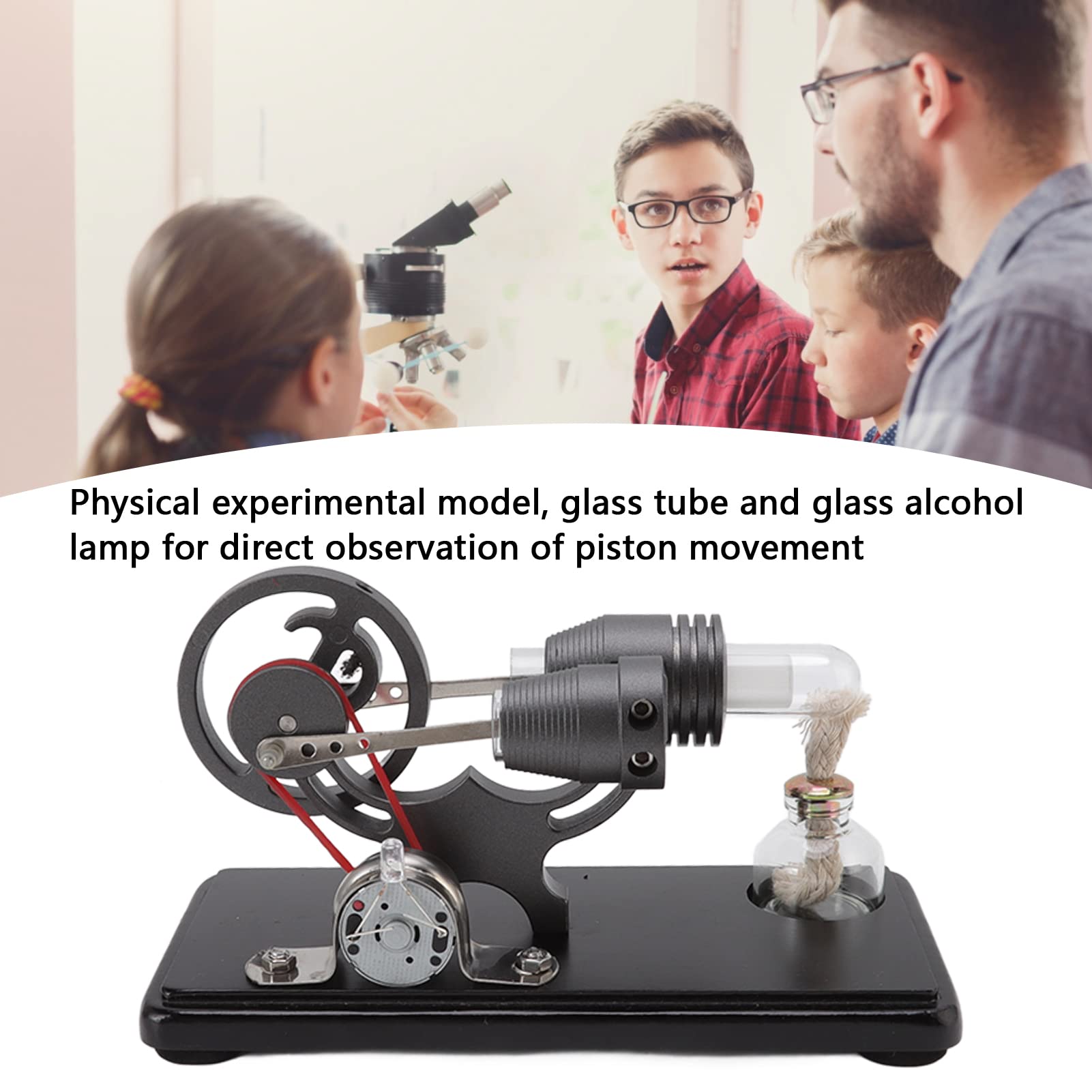 Jeanoko Stirlingmotor-Modellbausatz, Schwarz, Leistungsstarkes Lernspielzeug für Wissenschaftliche Projekte und Demonstrationen, Design aus Zinklegierung und Glas