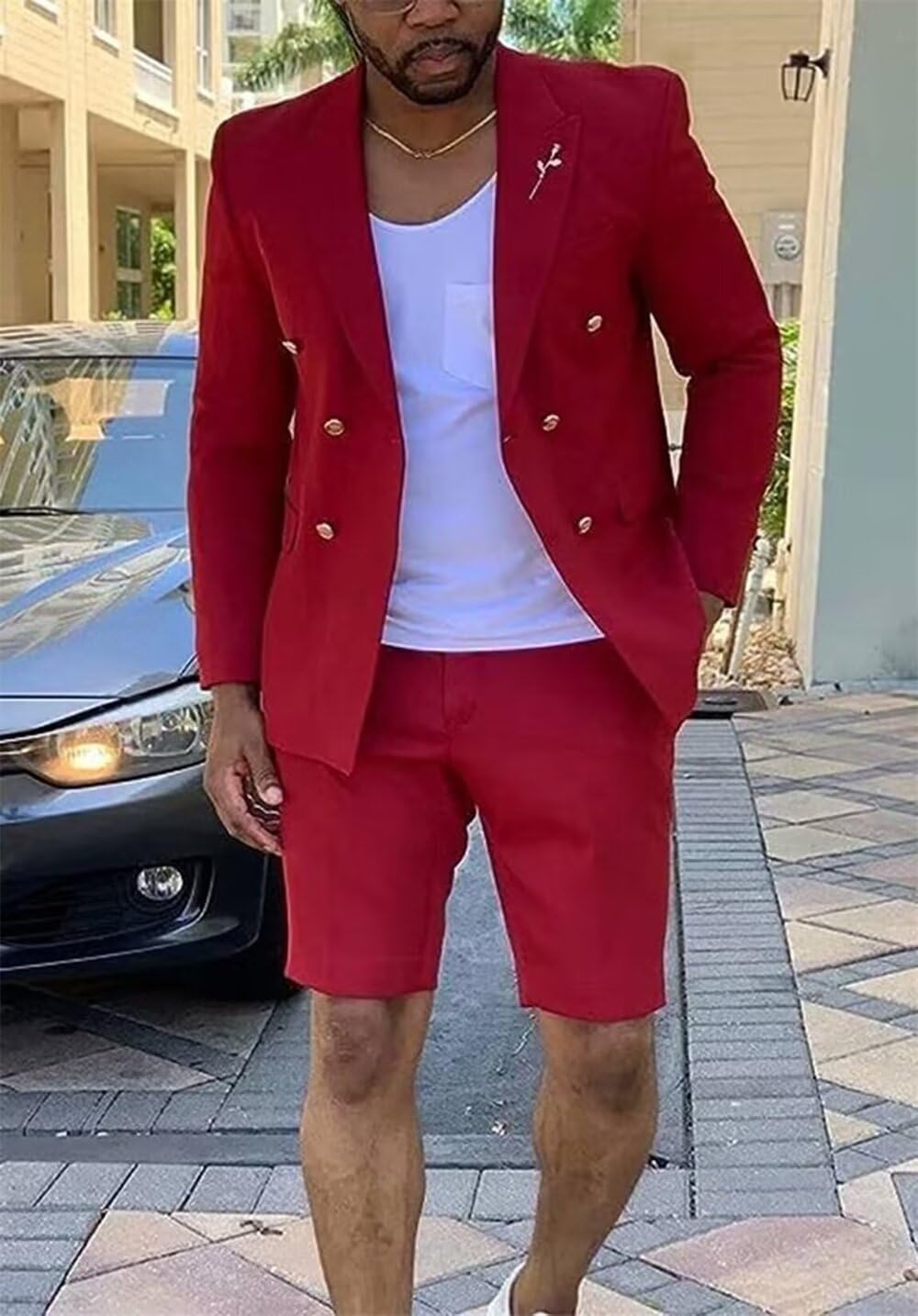 Shorts Suits for Men 2 Piece Slim Fit Casual Double Breasted Tuxedo for Men Prom Summer Beach Wedding