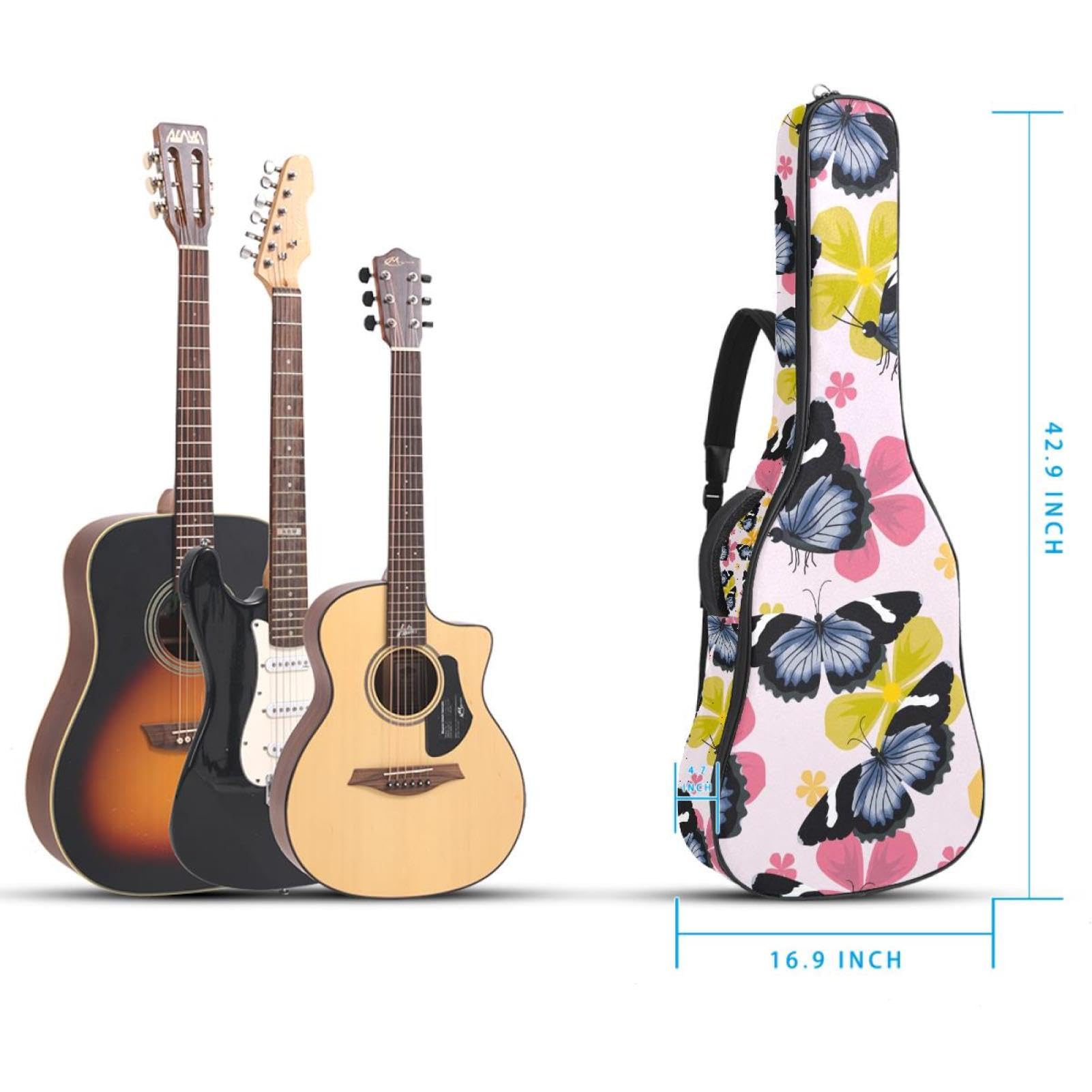Torba na gitarę akustyczną wodoodporny plecak na gitarę grubo miękki wyściełany motyl klasyczna obudowa na gitarę, wielobarwny, 42.9x16.9x4.7 in, Organizer do torby