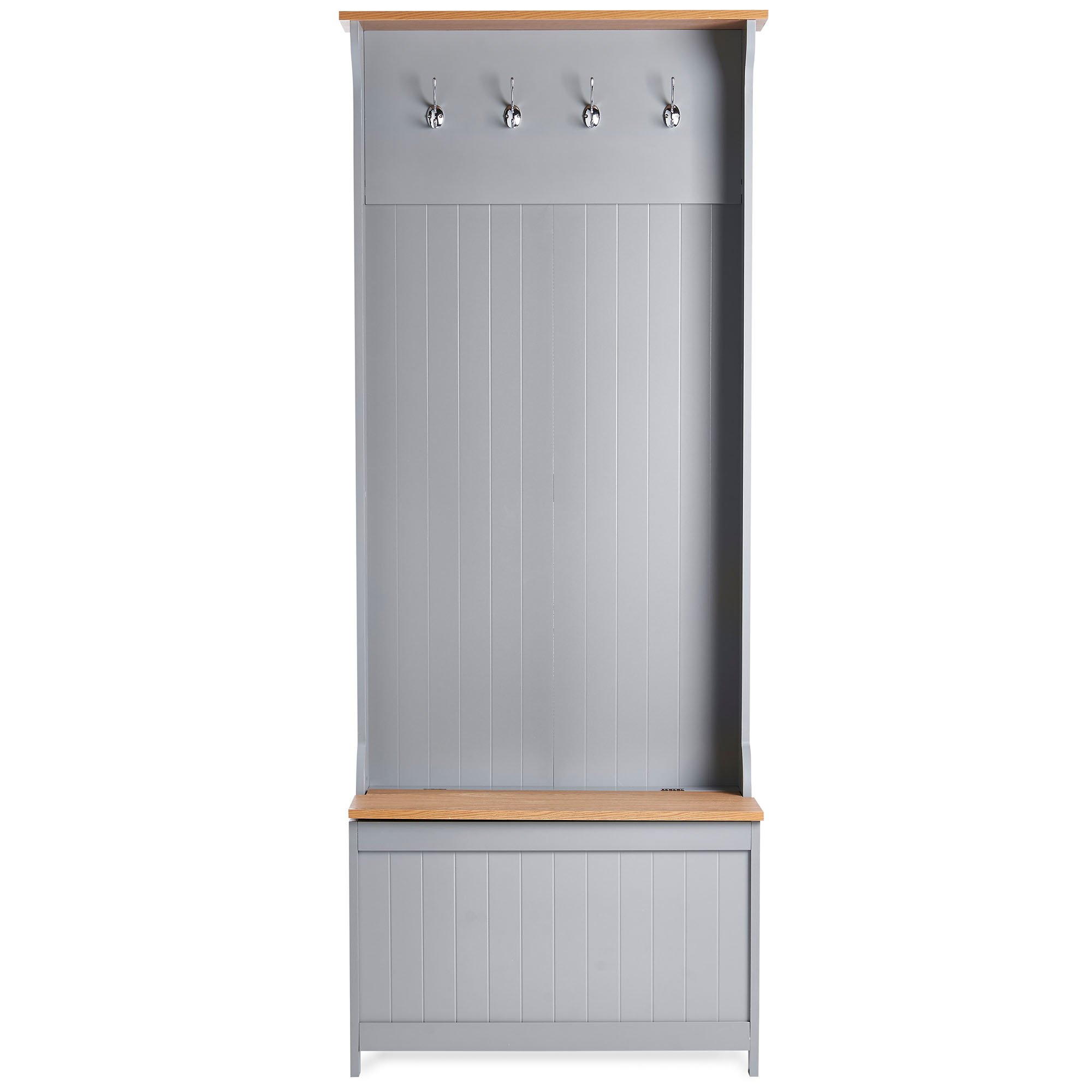 VonHaus Coat Rack Stand & Shoe Bench Grey Wooden Hall Tree & Seat