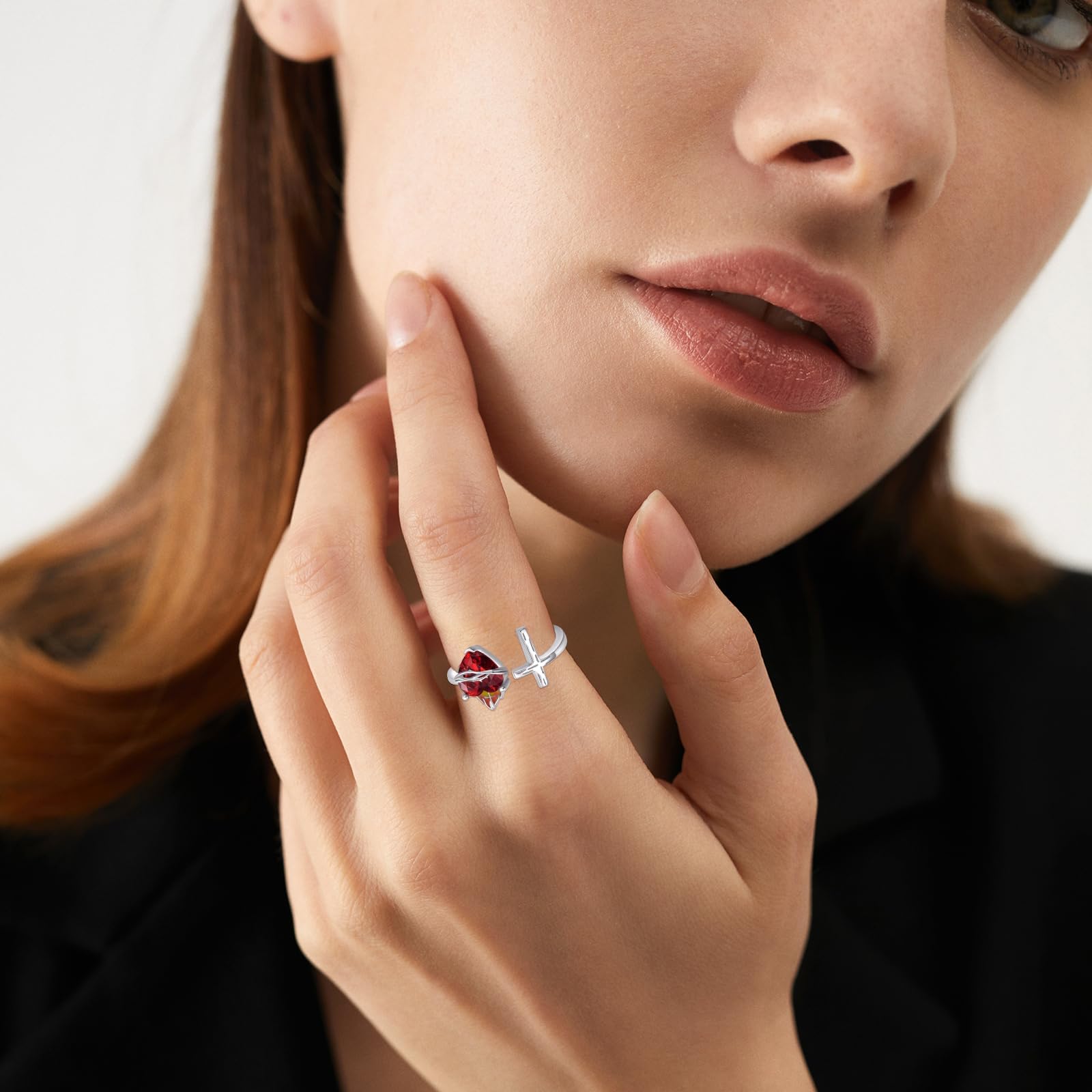 Anillo de corazón de plata de ley 925, anillo abierto ajustable de oro/negro/oro blanco, cruz de Jesús, anillos cristianos para mujeres y niñas, regalos de Navidad