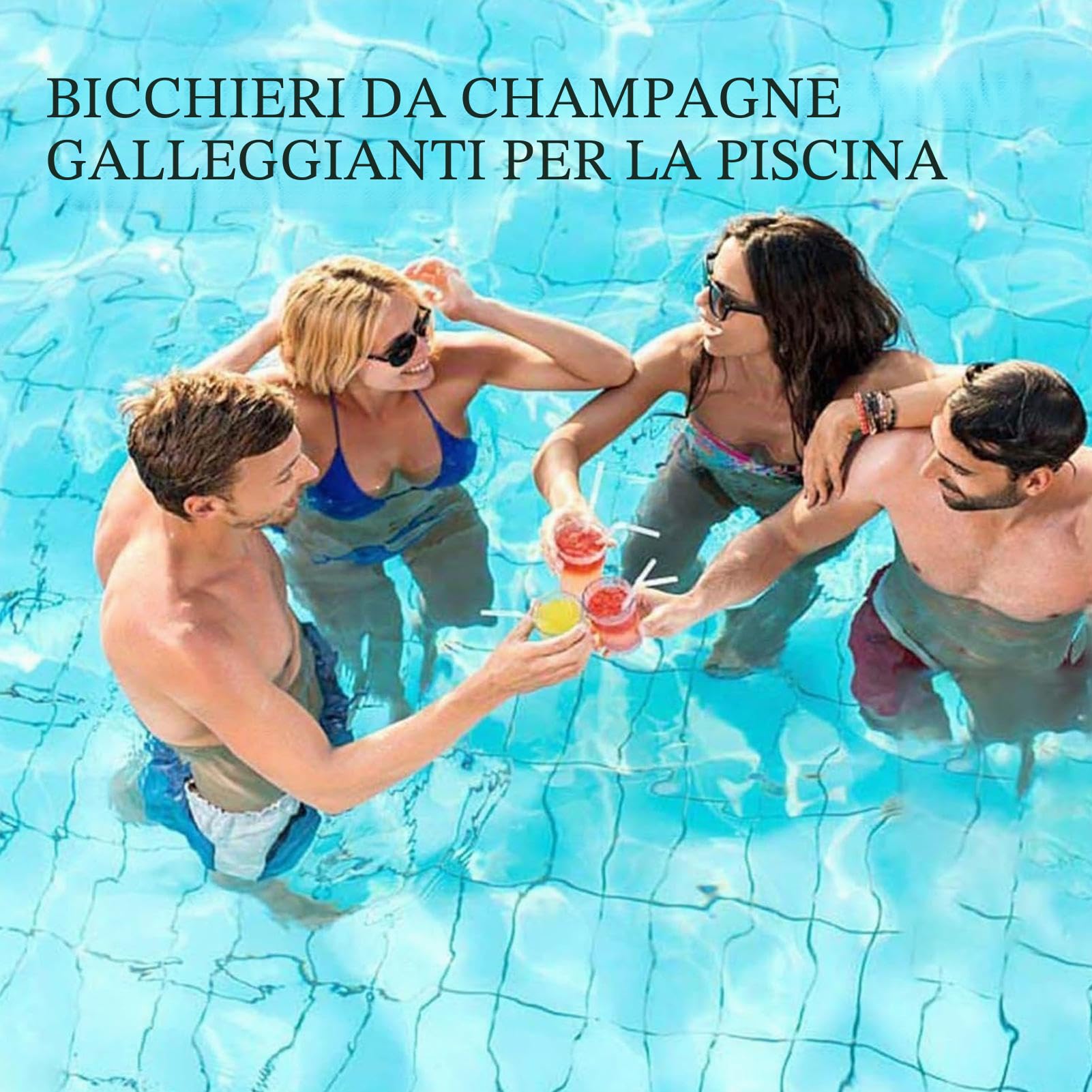 Flute da champagne galleggianti, set di 6 eleganti calici da champagne in acrilico, calici senza base, bicchieri galleggianti per la piscina, perfetti per feste ed eventi sociali (colore nero)