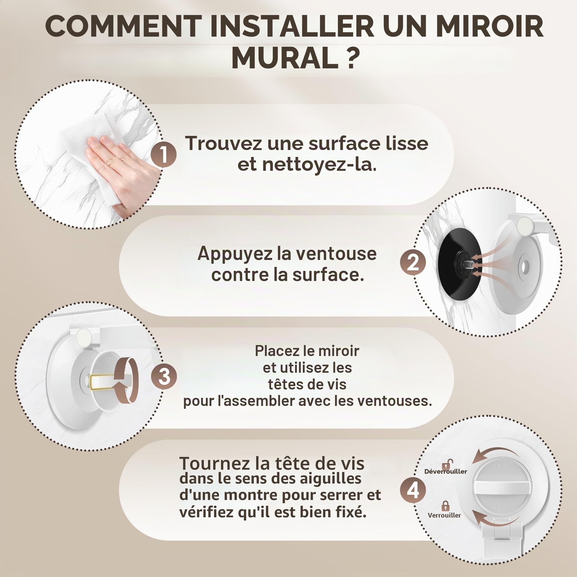 MOMOKUBA Miroir grossissant avec ventouse, double face avec éclairage, 3 modes, 30 compartiments