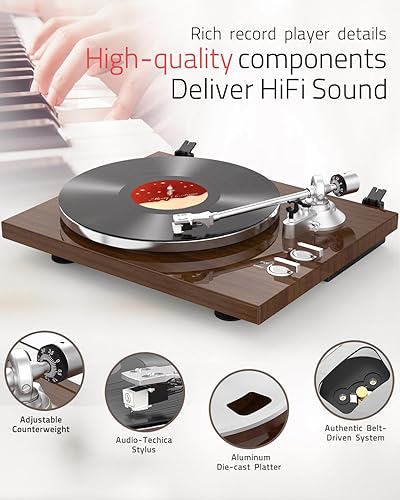 Miniatura 8 de Tocadiscos para vinilos Tocadiscos Salida inalámbrica Conectividad Transmisión por correa 33 45 RPM Velocidad Línea de teléfono USB Digital a PC