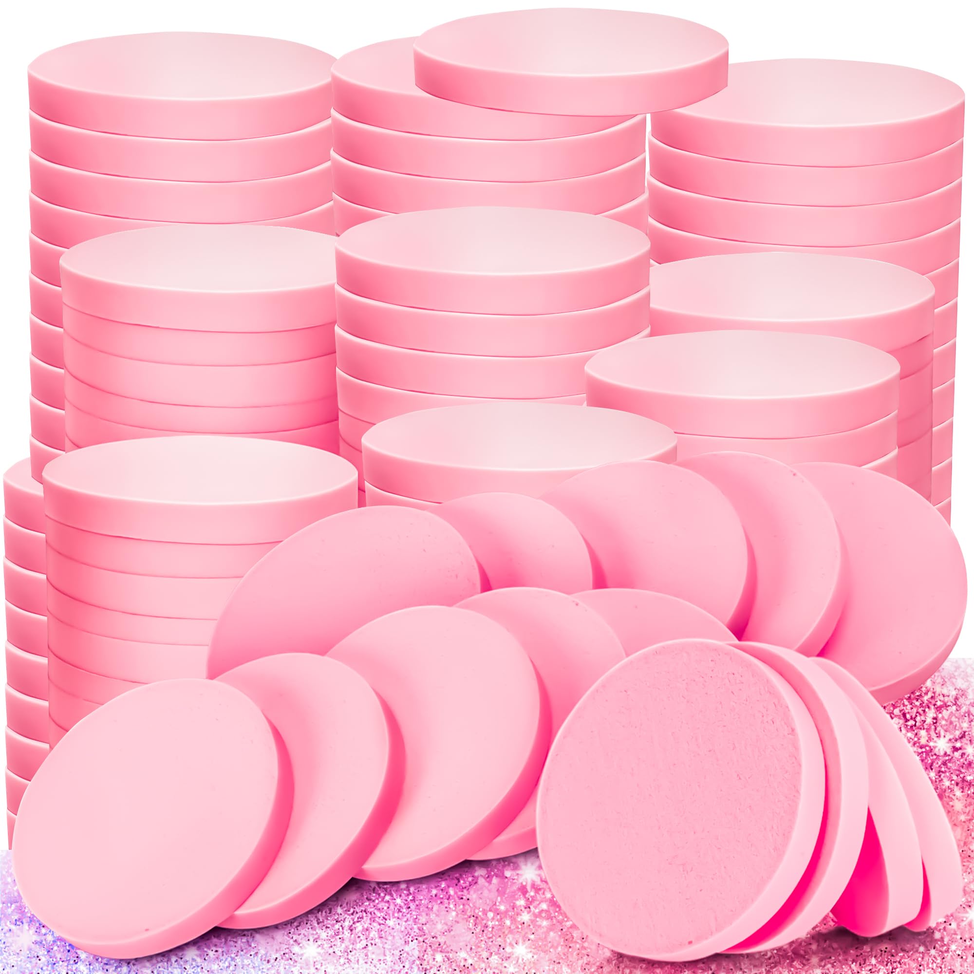 MotBach 100 PCS Pink Round Makeup Sponge, Cosmetic Sponge Round Foam Pad Eye Facial Powder Puff, Beauty Makeup Foundation Powder Blender for Women