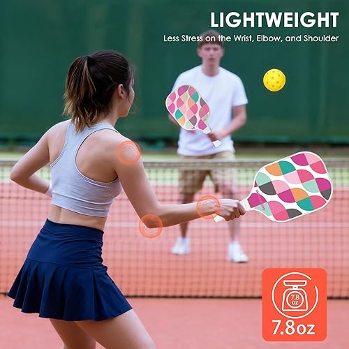 Miniatura 3 de Juego de 2 palas de pickleball de fibra de vidrio, 2 raquetas de pickleball, 4 bolas, 2 agarres y 1 bolsa de transporte portátil, paquete de 2