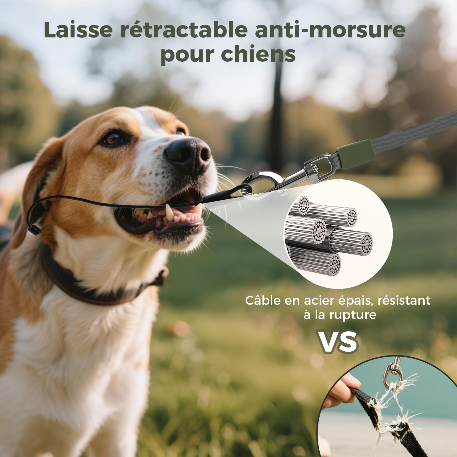 Laisse rétractable pour Chien 8m, Laisse rétractable avec Corde en Acier résistante aux morsures et Support pour Sac à crottes, pour Chiens jusqu'à 35 kg, pour entraînement, forêt, Plage