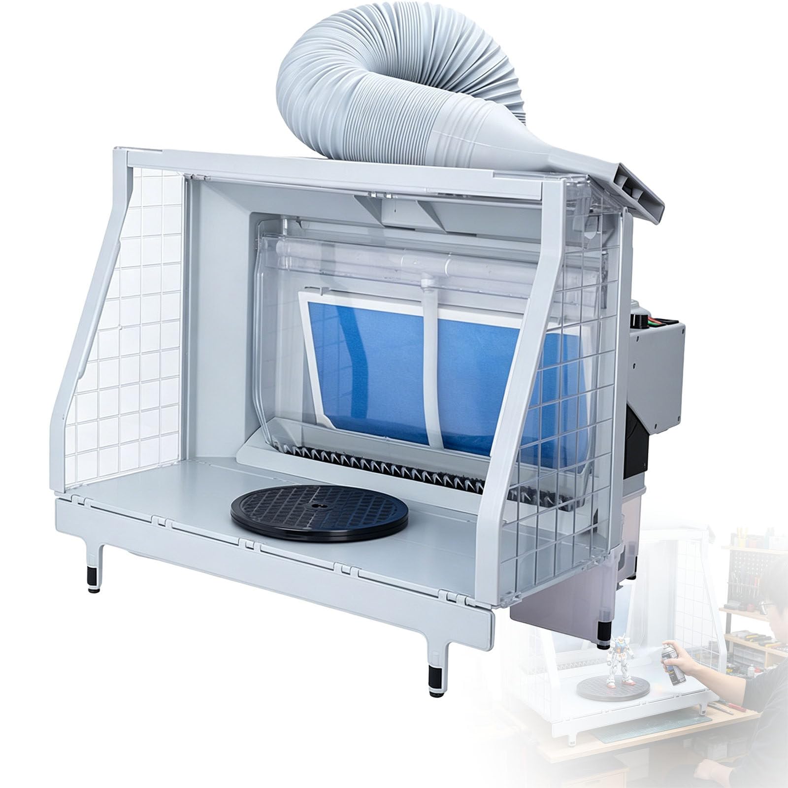 Cabina De AerografíA con Cortina De Agua, 3 Luces Led, 3 Ventiladores, Plataforma Giratoria Y Manguera De Filtro. Cabina De PulverizacióN para AerografíA, para Maquetas, Manualidades