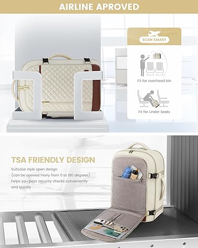 Miniatura 5 de LOVEVOOK Mochila para laptop para mujer, mochila de viaje, aprobada por aerolíneas de moda, Beige, Mochilas de viaje