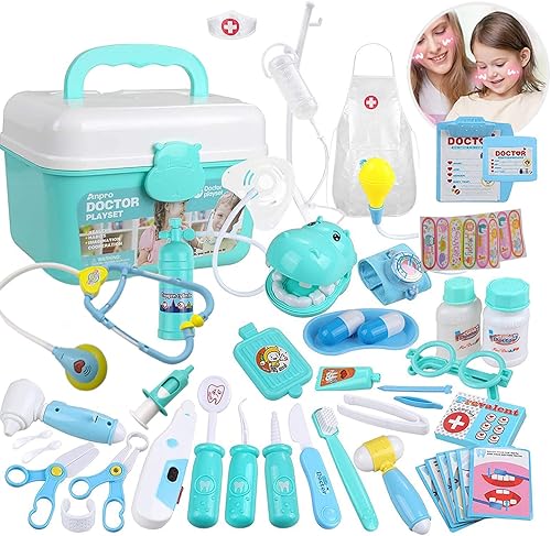 Goodking Juego educativo de 45 piezas de juguete médico con caja de almacenamiento y luces y sonidos para niñasniñosauladoctorjuego de roldisfraz de