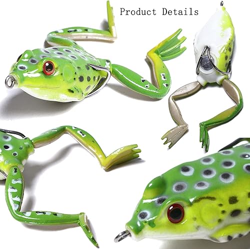Miniatura 6 de Señuelo de rana, señuelos de pesca de topwater, señuelos de rana para pesca de lubina, cebos suaves de rana de agua superior con señuelos de pesca