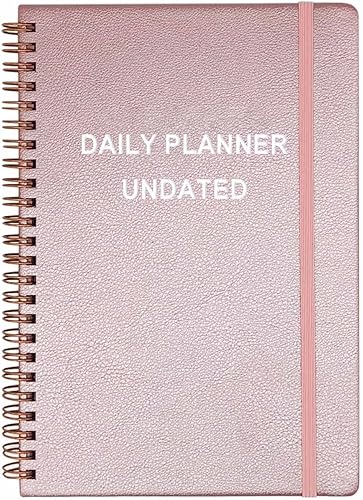 2024 Undated Planner, A5 Rose Gold Metal & Faux Leather Planner, WeeklyMonthly Organizer, Goal Management, 5.8x8.2in, Inner Pocket, Elastic Closure