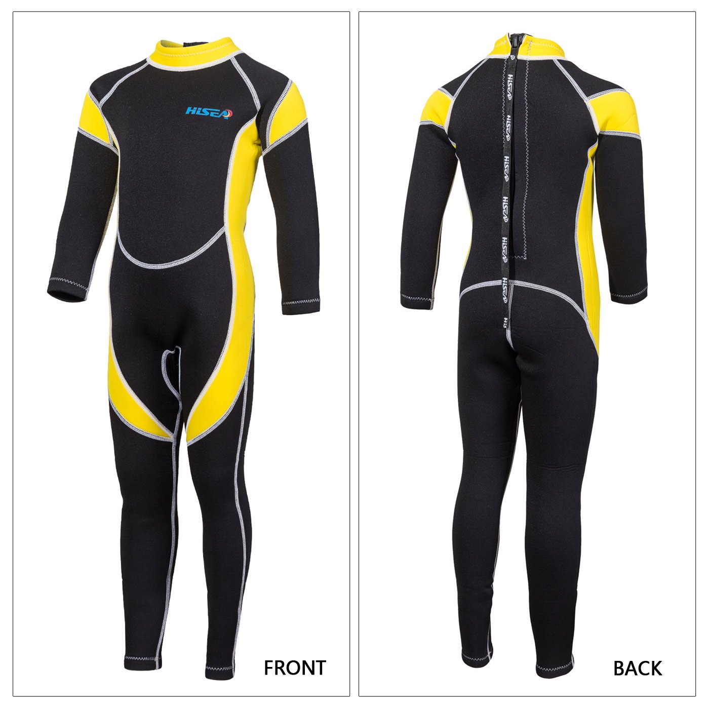 HISEA Combinaison de Plongée Enfant Unisexe en Néoprène 2.5MM Anti Froid pour Natation Plongée Sports Nautiques Noir et Jaune Age Adapté 11-12 Ans
