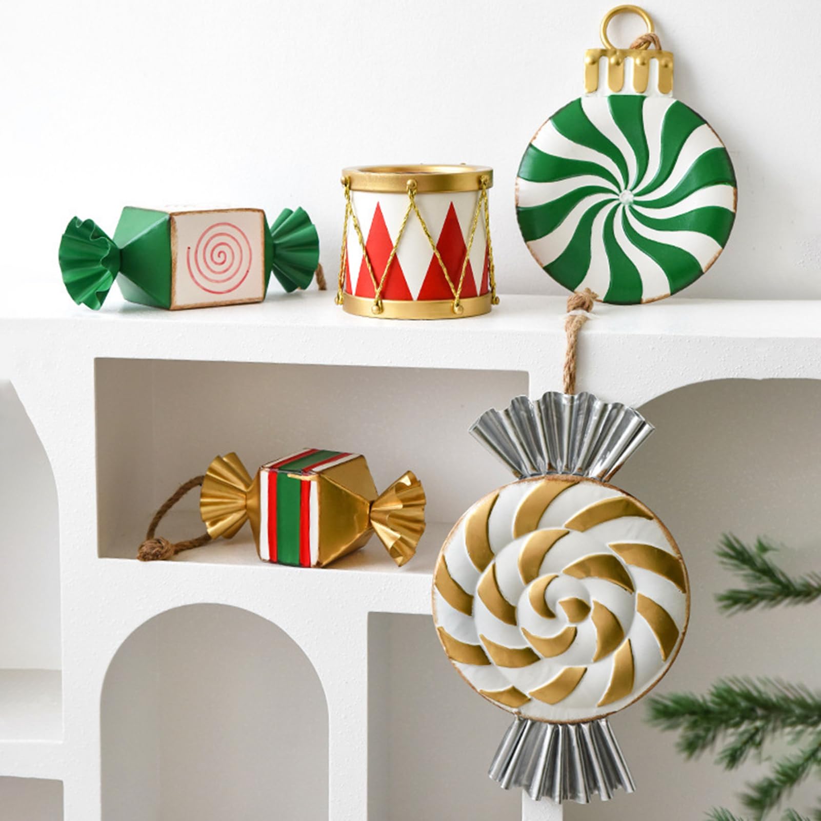 Décoration de Noël en métal à suspendre pour sapin de Noël, boîte cadeau, boîte cadeau, bonbons, fête de vacances, décoration murale, fenêtre, ensemble de présentations rouges, vertes, blanches