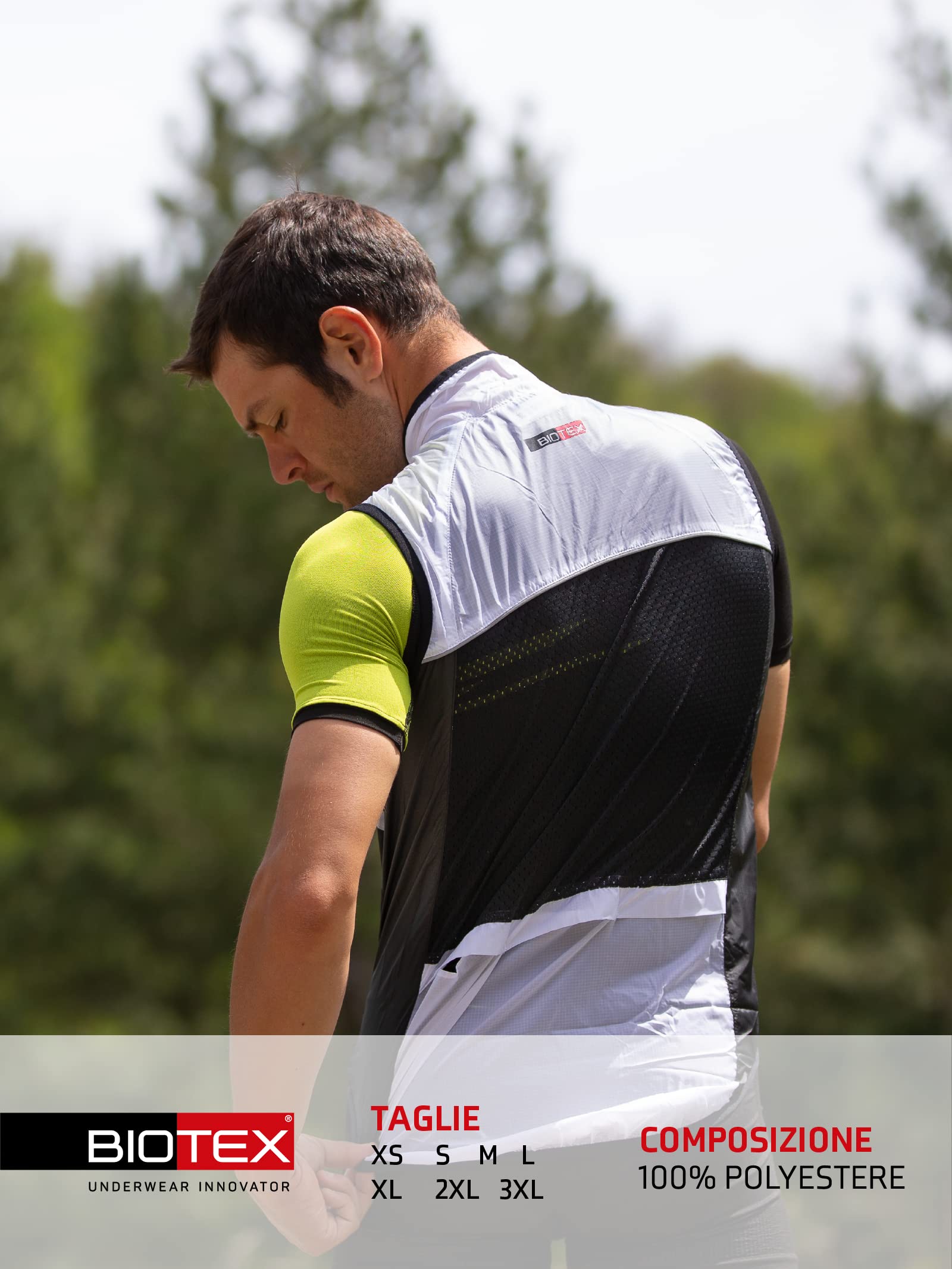 BIOTEX Gilet X-Light Unisex, Tessuto Ultraleggero Anti-Vento, Rete Posteriore Traspirante