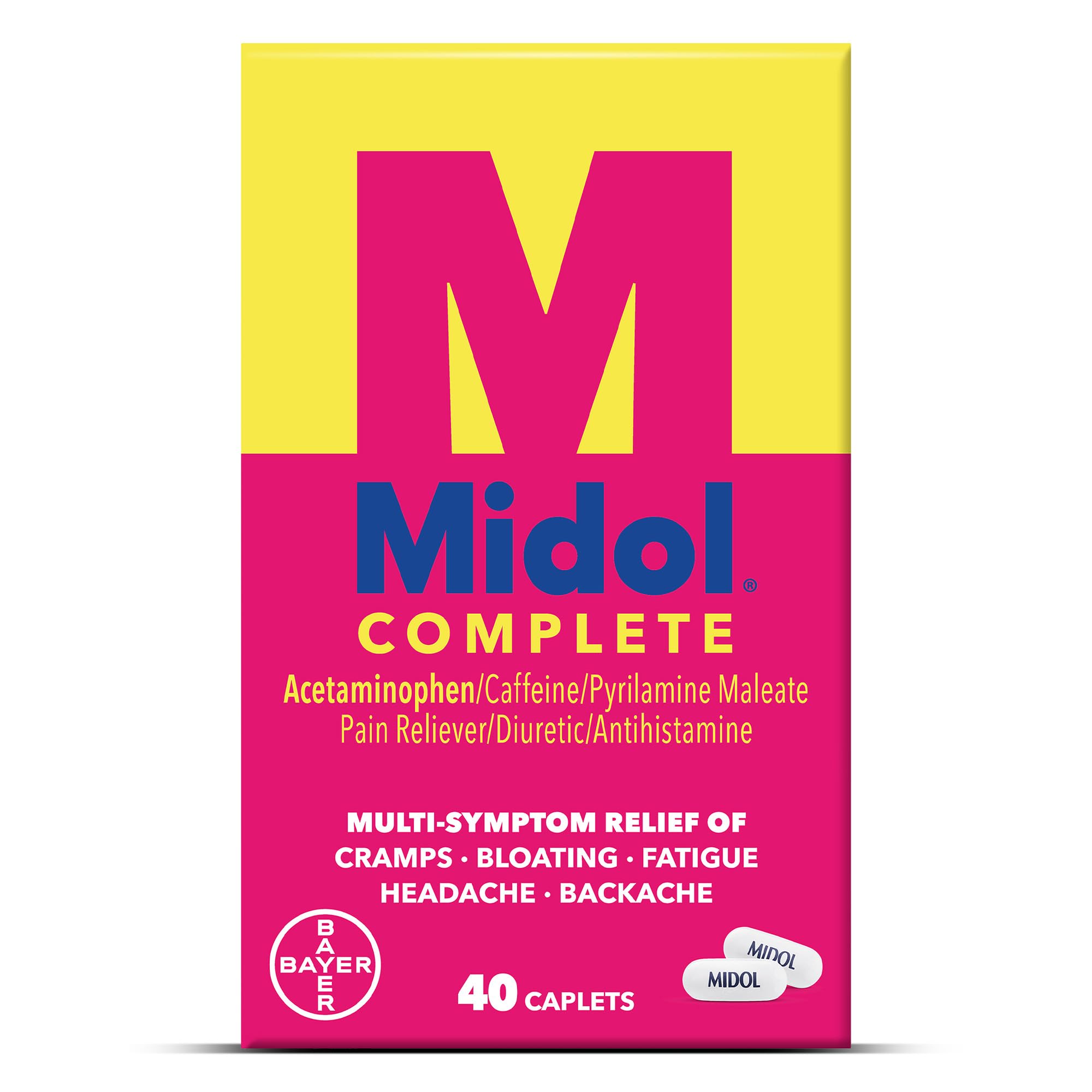 Midol Complete Menstrual Pain Relief Caplets, 40 Count - Provides Cramp, Headache, and Bloating Relief