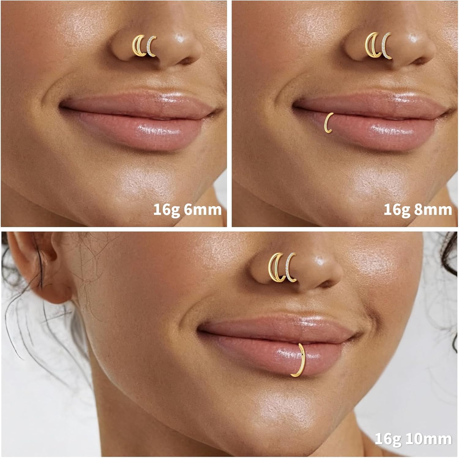 limerencia 3PCS Titanium Earrings Nose Rings, G23 Titanium Small Hoops Septum Clicker Rings, 16G/18G/20G Helix Lip Cartilage Helix Rook Daith Lobe Conch Tragus Piercing for Women Men - Image 3