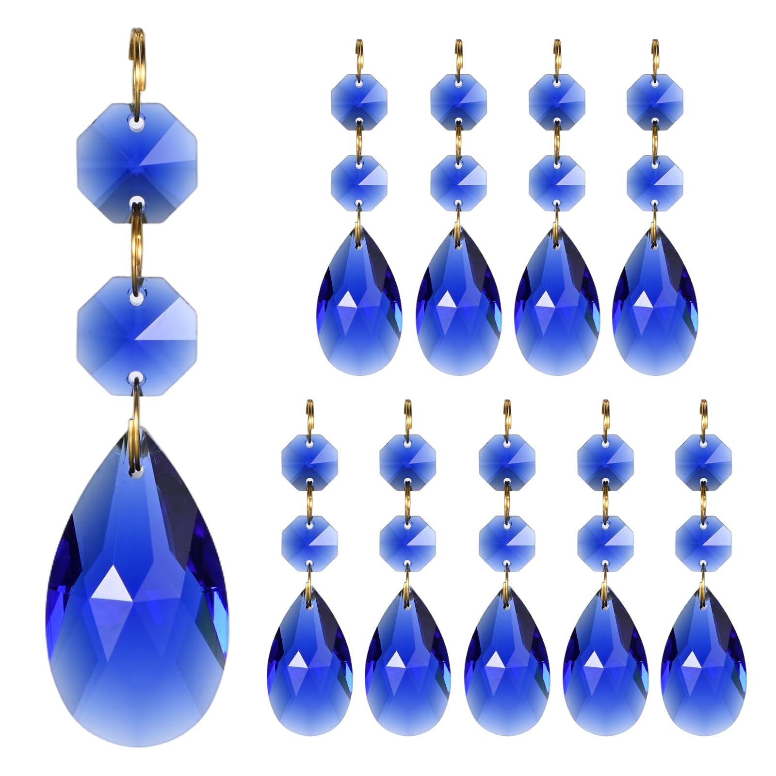 M METERXITY 10PCS Crystal Suncatcher 2 Teardrop Prisms Pendants Ornament, 38mm Chandelier Hanging Crystal Sun Catcher Beads for Home Garden Windows Wedding DIY Decoration [Dark Blue]