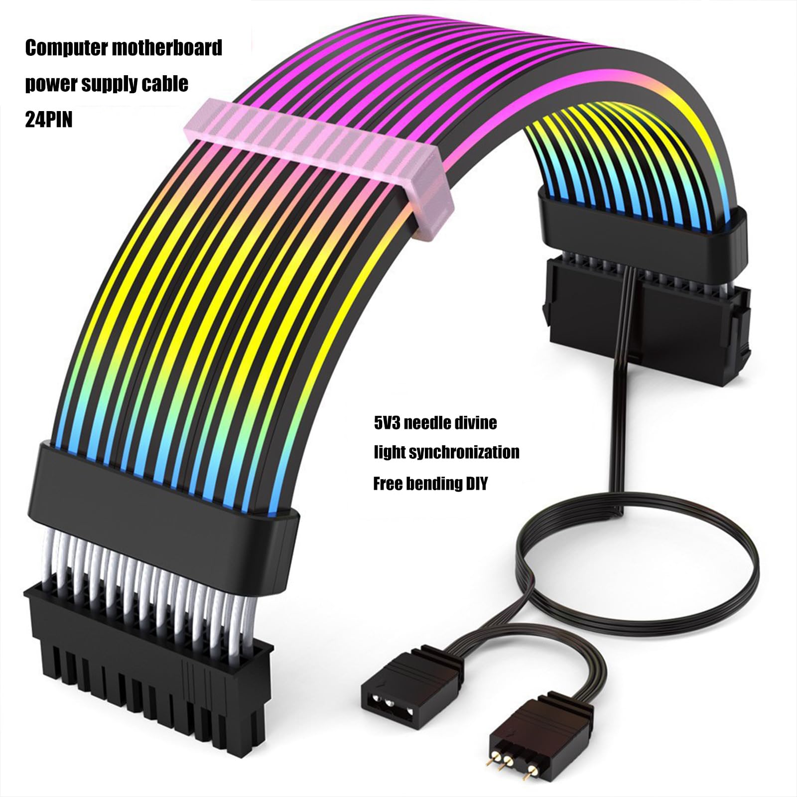 Adressierbares Argb 24 Pin Verlängerungskabel Für PC Fall Soft Silikonplatte Pin Stromversorgung 260 Mm/10 Zoll Länge Verlängerung