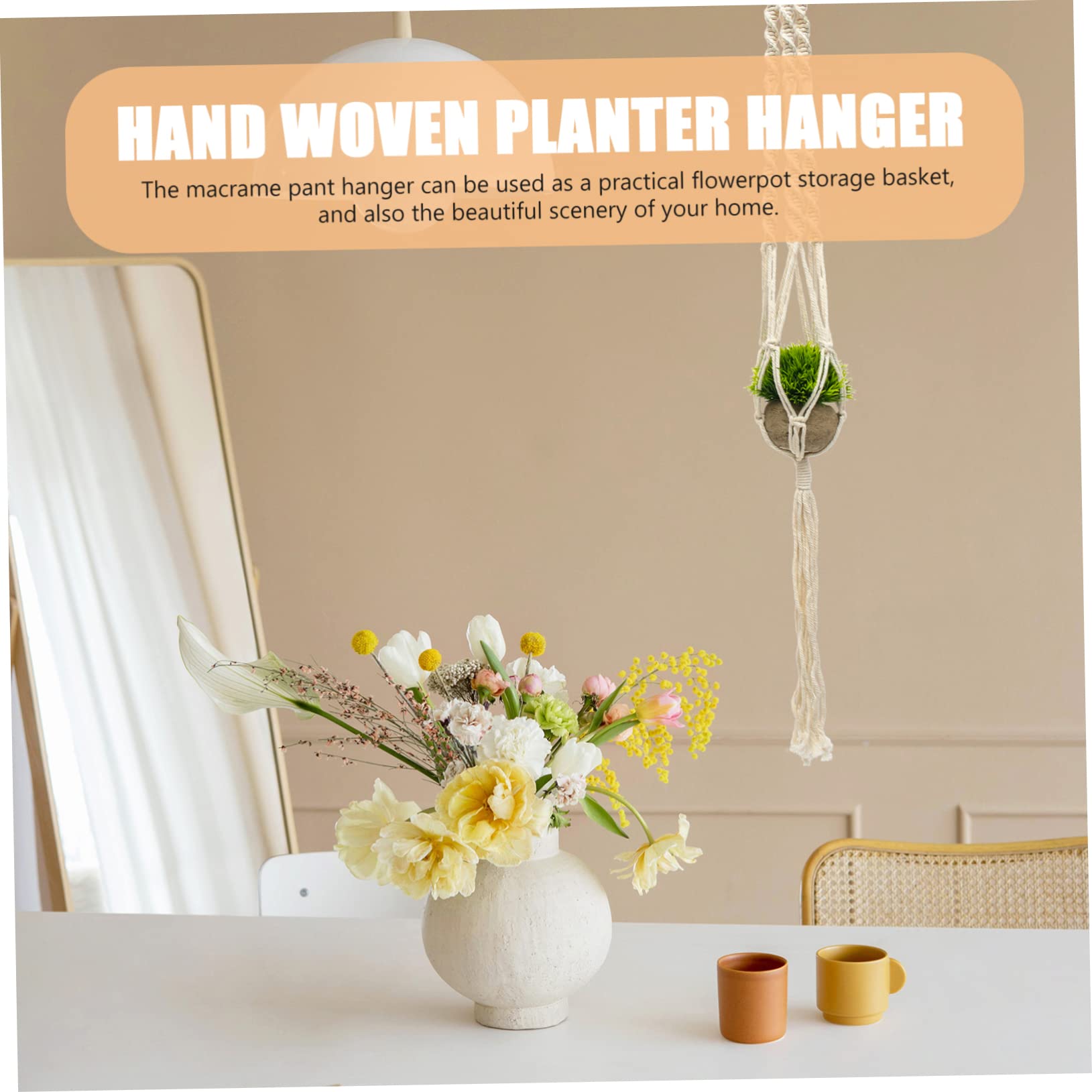 BESTonZON 4 Stück Makramee Blumenampeln aus Baumwollseil mit Edelstahls Haken Dekorative Hängende Blumentopfhalter für Wand und Garten Gewebte Pflanzenhänger im Boho Stil