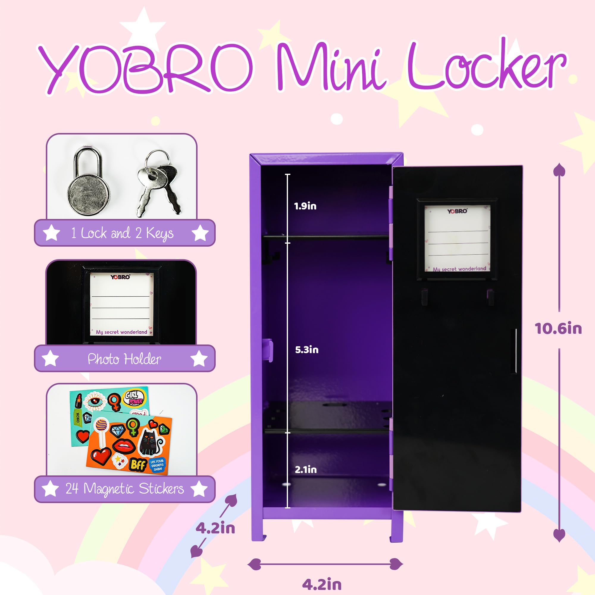 YOBRO Mini casillero con Cerradura y 2 Llaves, 24 calcomanías magnéticas, Almacenamiento en Miniatura para Escritorio