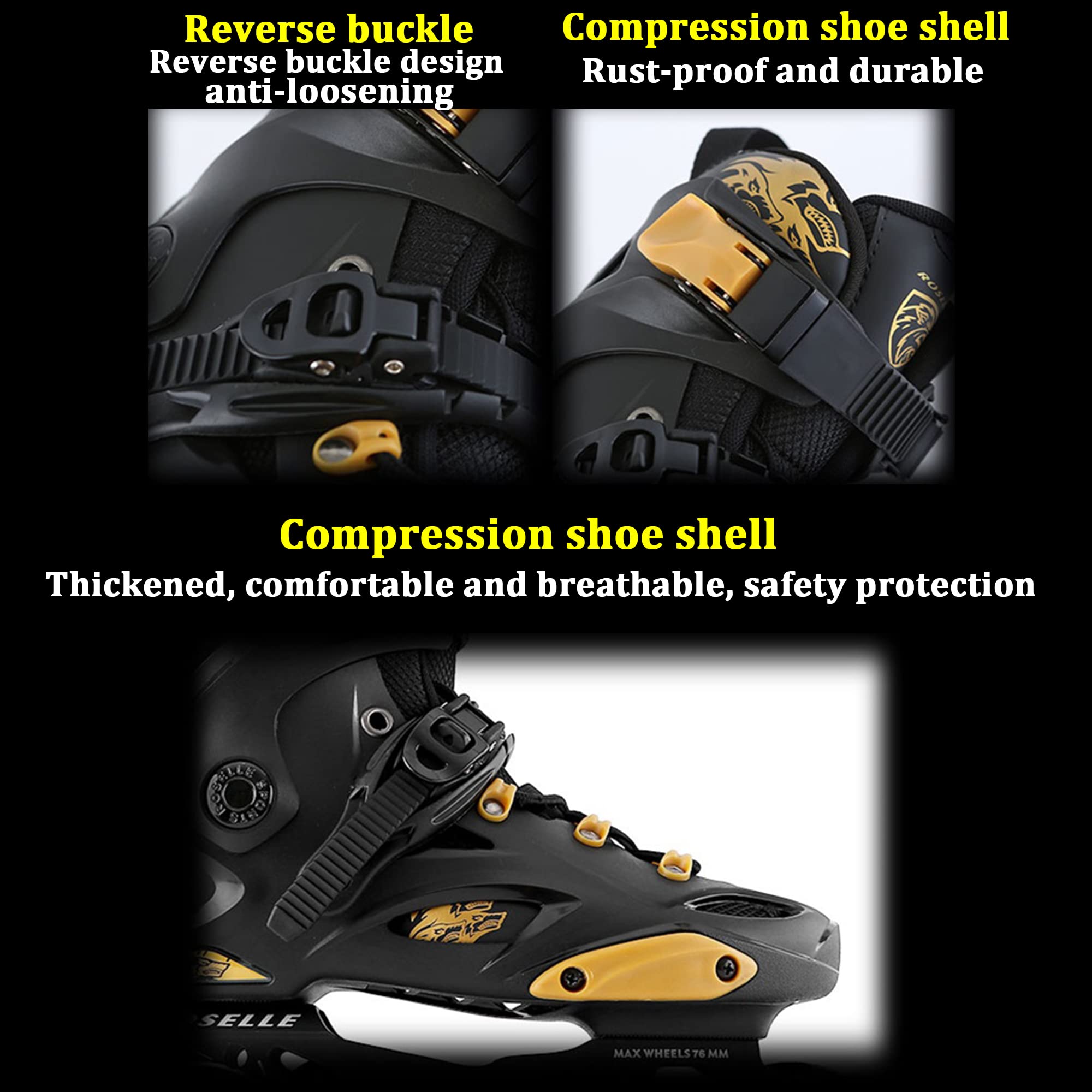 Rollers en Ligne pour Adultes, Patins à roulettes de Sport Professionnel, Bottes à roulettes à Une Rangée, Patins à Roues Alignées de Fitness en Plein Air pour Hommes et Femmes-Black||36