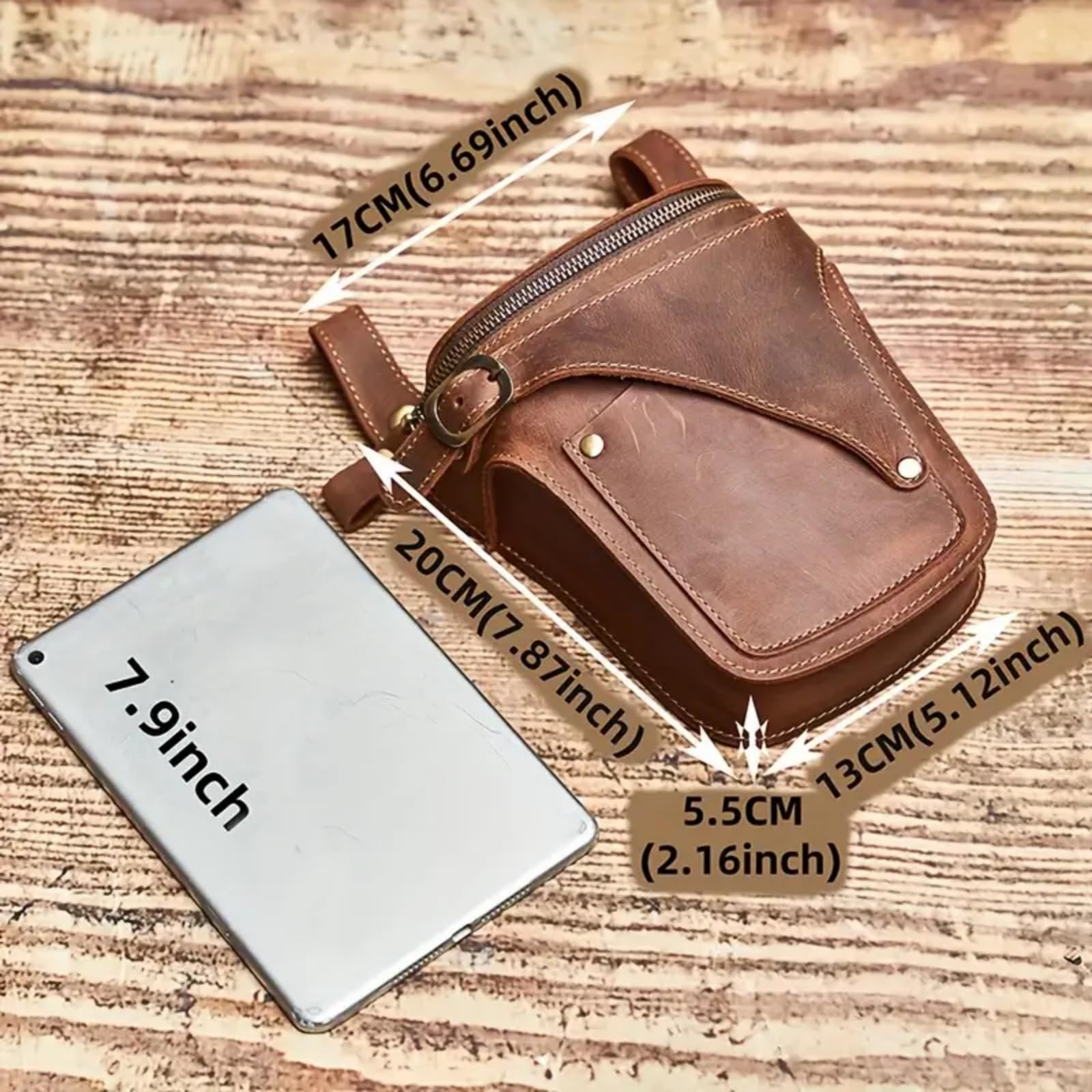 Leder Herren Hüfttasche Casual Gürteltasche Handytasche Leder Fanny Pack Vintage Motorradtasche (Coffee)