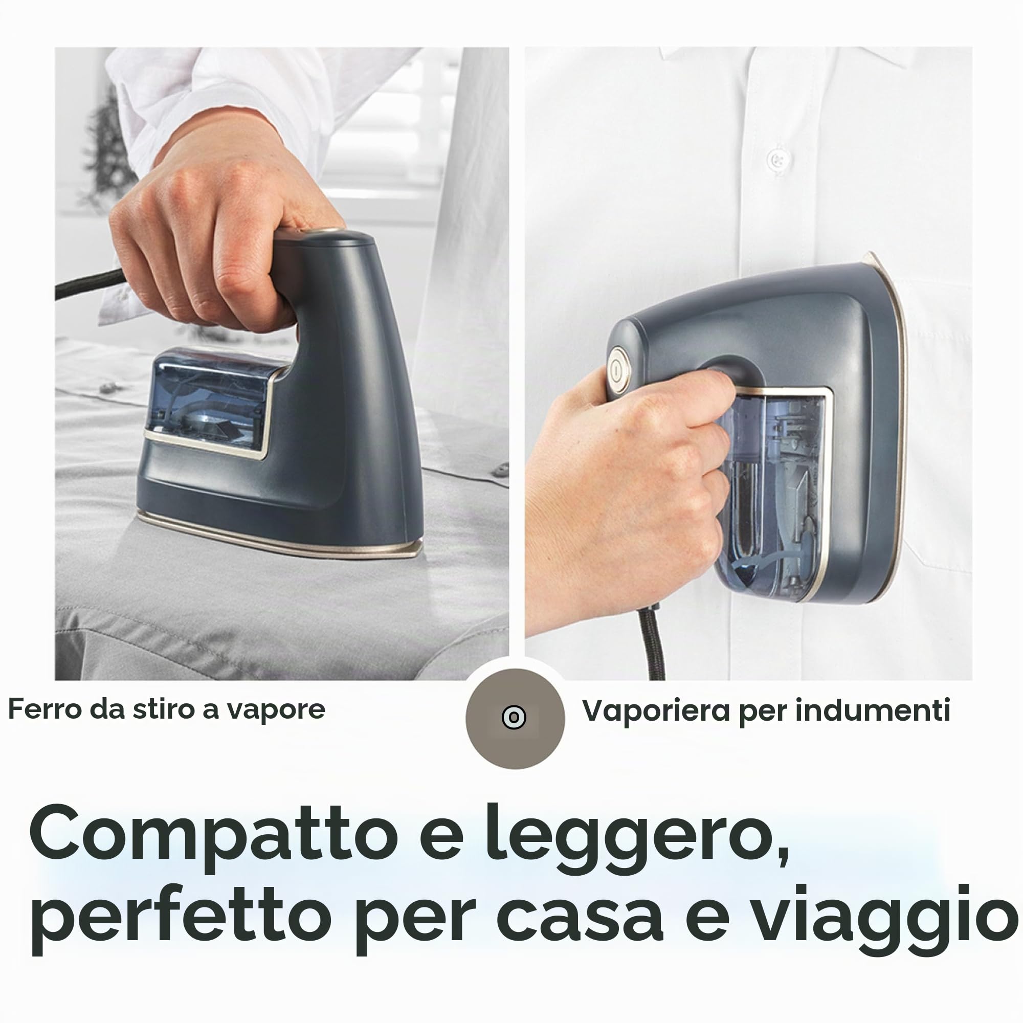 Beldray 2 in 1 Ferro da stiro e piroscafo per indumenti - Mini ferro da stiro a vapore da viaggio, una temperatura, base di resistente al calore, piastra in ceramica antiaderente,100 ml, 1200W