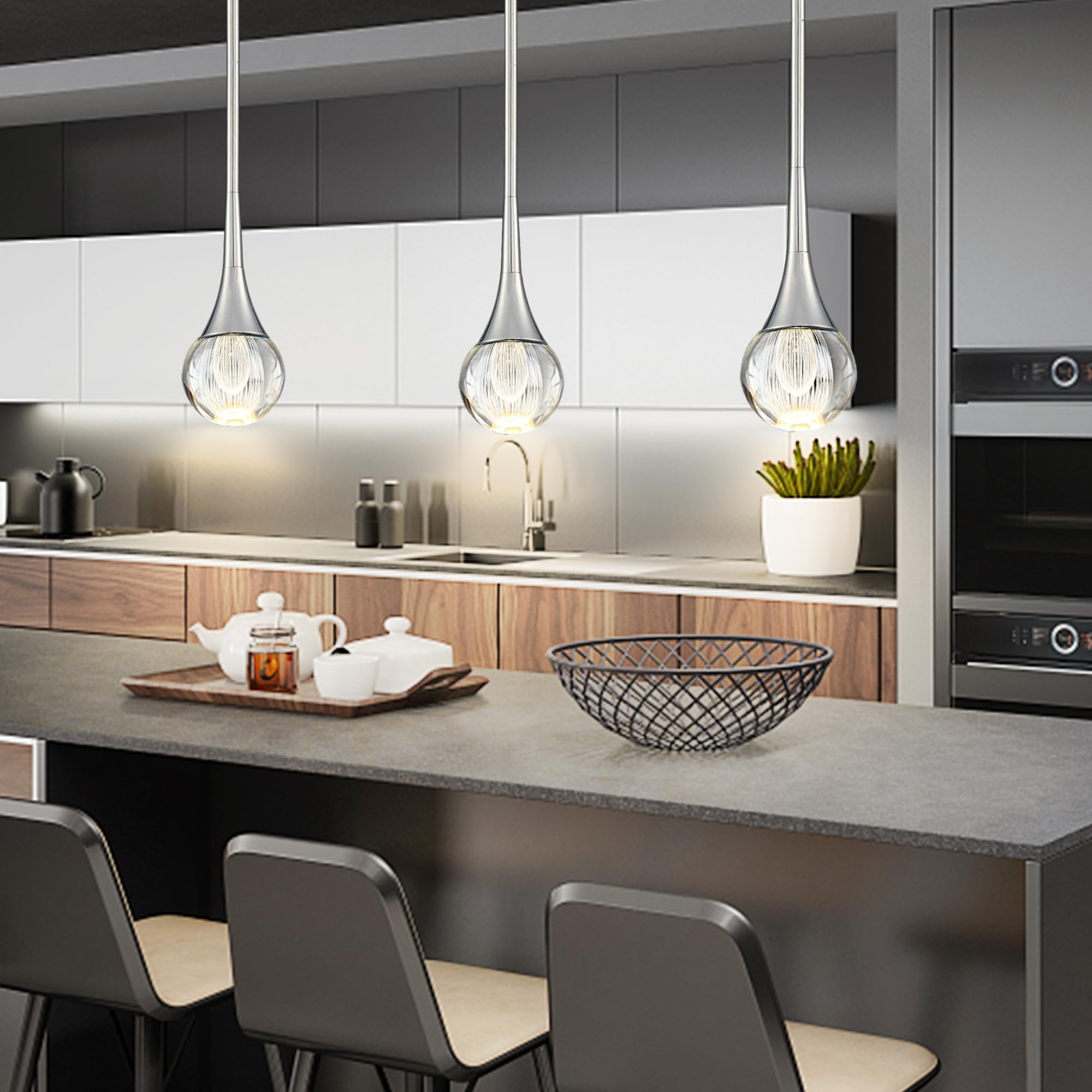 EANLOLY Crystal Pendant Light, Elegant LED Chandeliers Ceiling Fixture for Kitchen Islands Dining Rooms, Bedroom, and Bar - Image 2