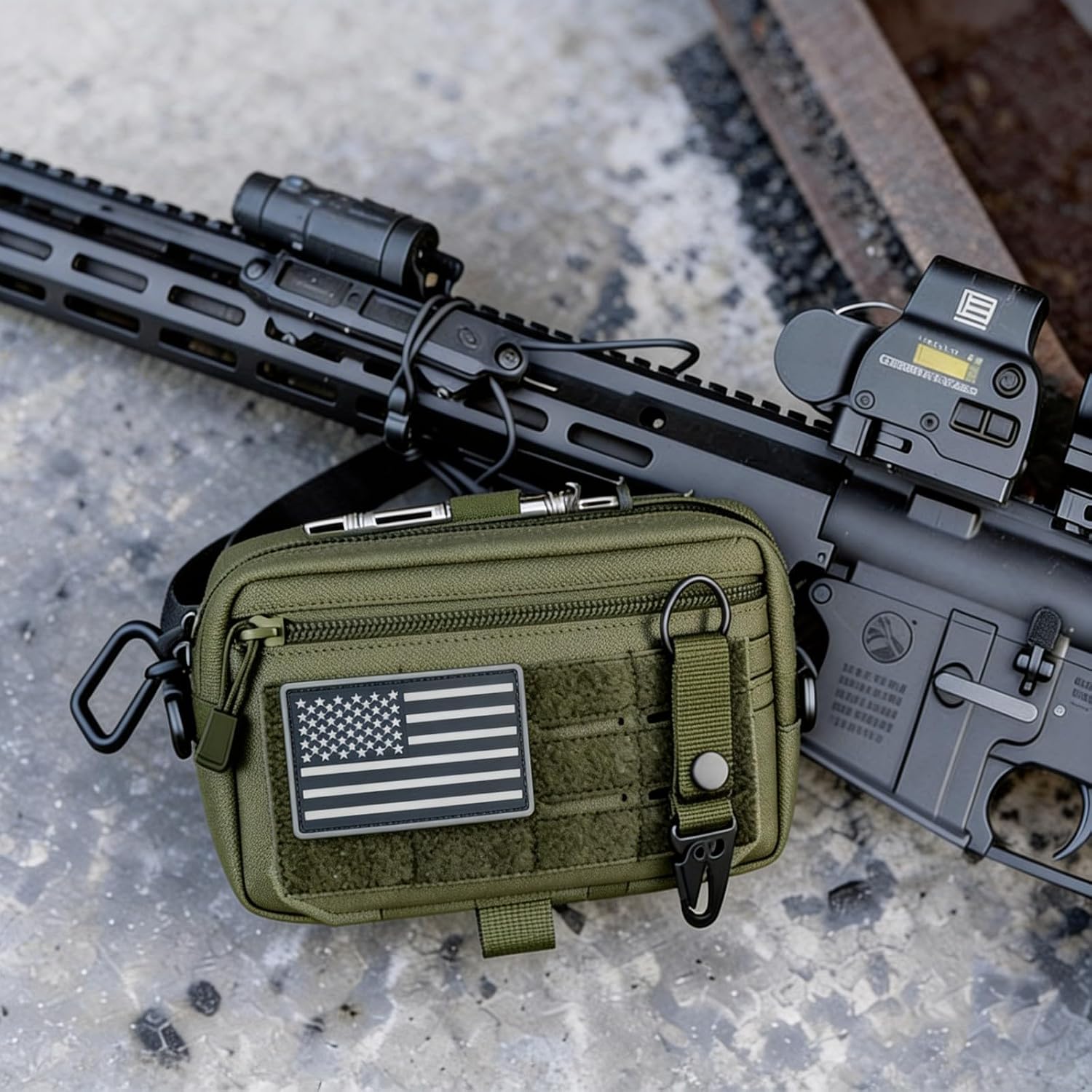 Tactical Molle Pouch,EDC Tool Pouch with Belt and D Ring US Flag Patch Keychain Utility Laser Cut