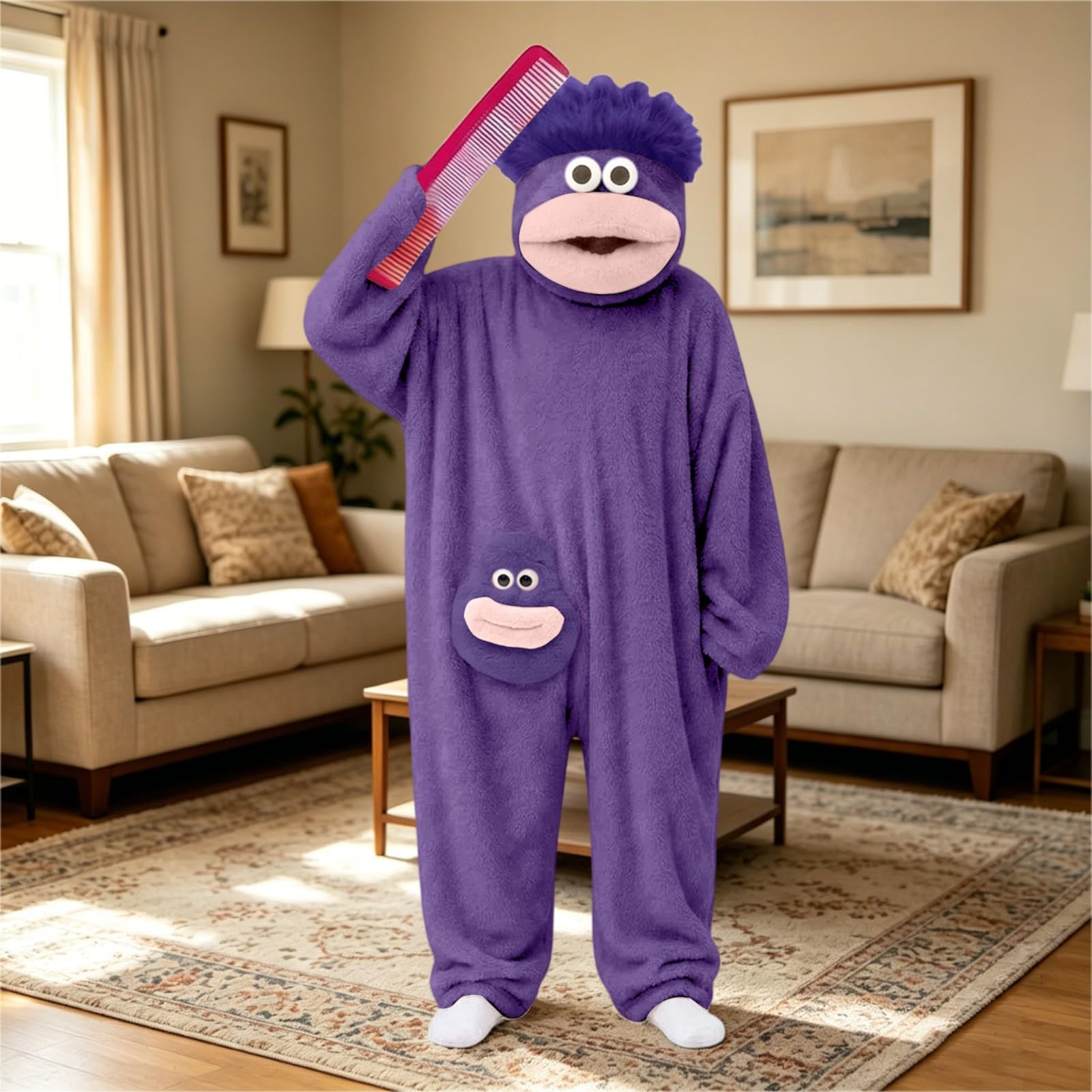 Tuta Onesie in pile per bambini e bambine con cappuccio a mostro rigolo in morbido peluche caldo con tasca per il piacere in famiglia e confortevole