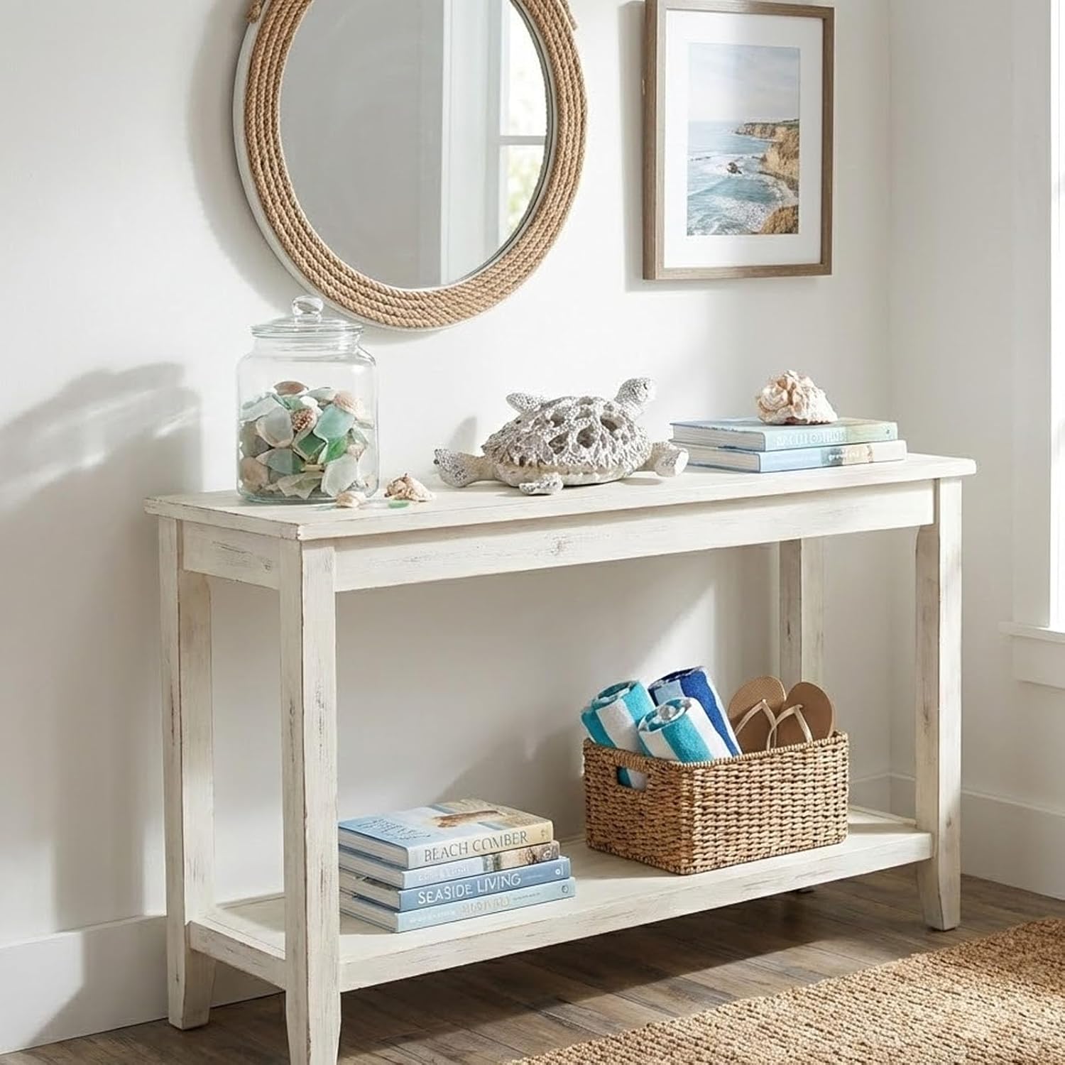 Large Sea Turtle Statue 12.8in, White Resin Turtle Sculpture, Sea Turtle Figurine for Coastal Shelf Decor, Turtle Decor for Home Office Desk, Ocean Figurines Beachy Sea Themed Decor