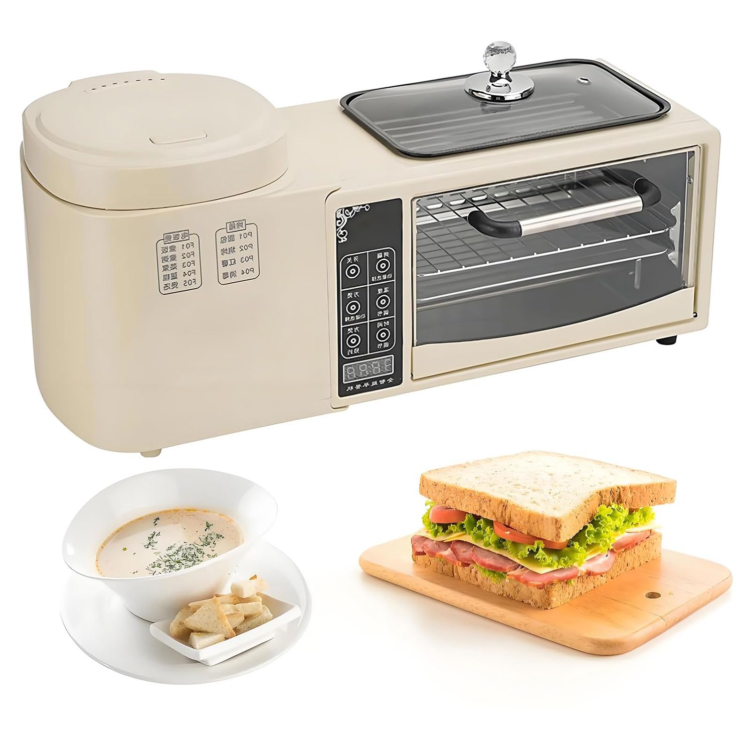 Creatore di Colazione Multifunzione, Stazione per la Colazione con pentola da Cucina 1L, Touch Screen HD, Controllo a Temperatura Indipendente a 2 Strati, fripano Antiaderente,