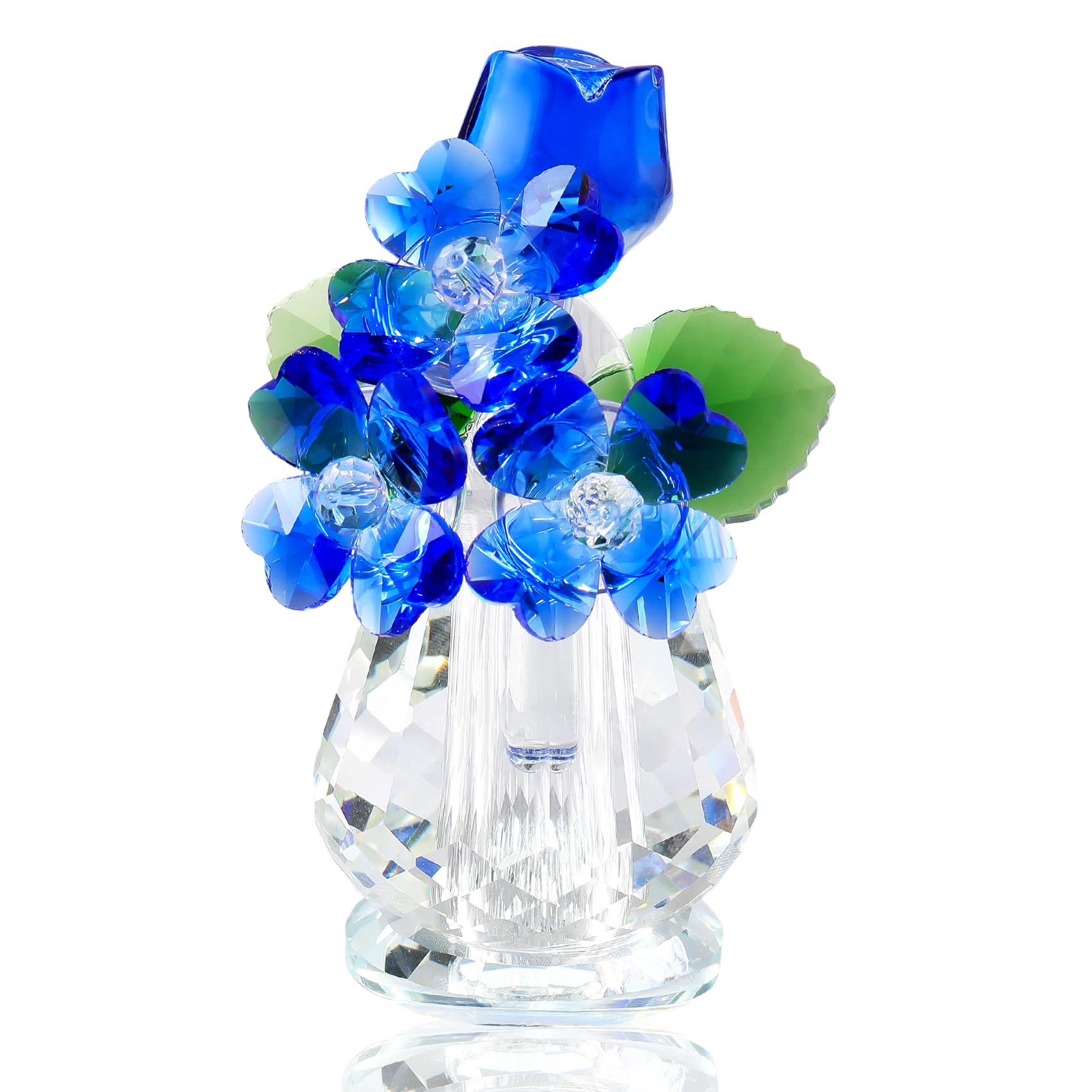 Arikyrist Adorno de ramo de flores de cristal para mujer, figura de rosa de cristal para decoración del hogar (azul)