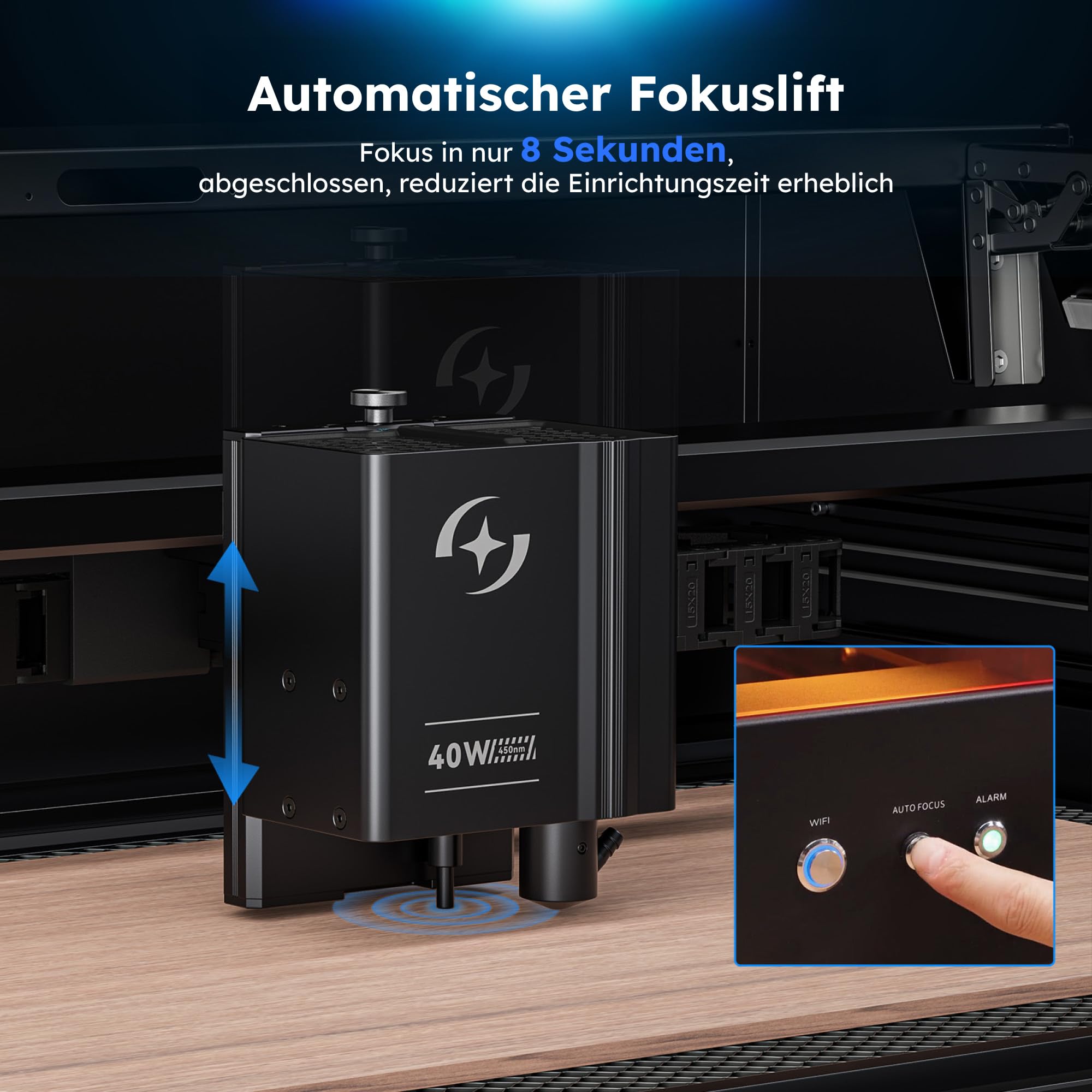 AtomStack Kraft 40 W Diode – Laser Autofokus Lasergravurmaschine – Kamera – Basis-Set – 600 mm/s – geschlossener Arbeitsbereich – 50 x 32 cm – Laserschneidemaschine für Metall, Holz, Leder