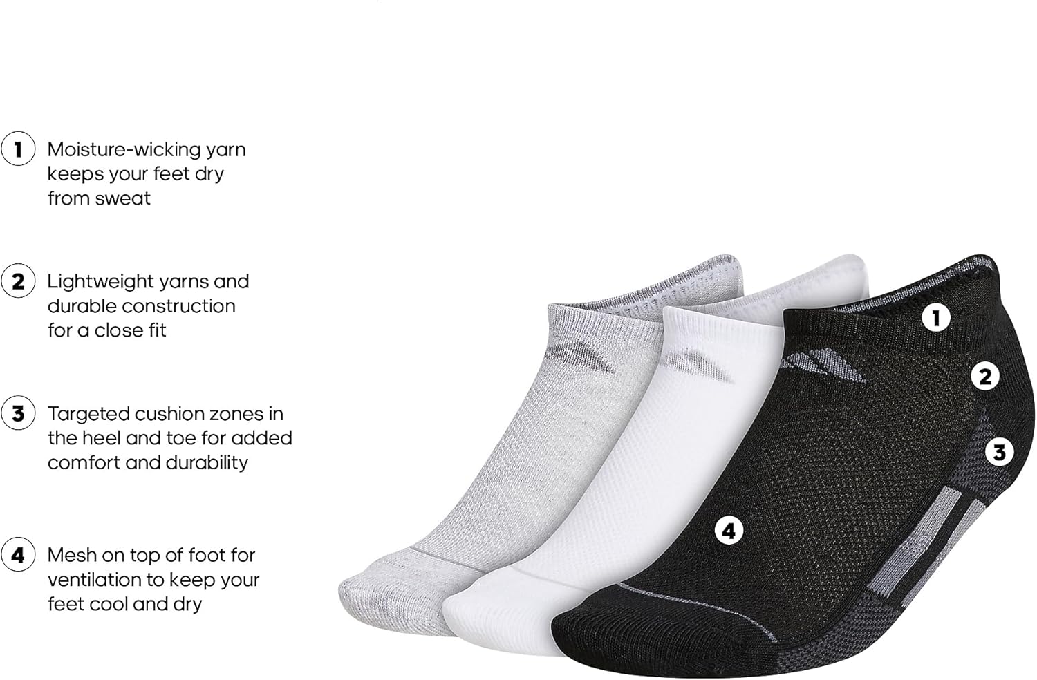 adidas Women's Superlite Stripe 3 No Show Socks (3-Pair) - Image 4