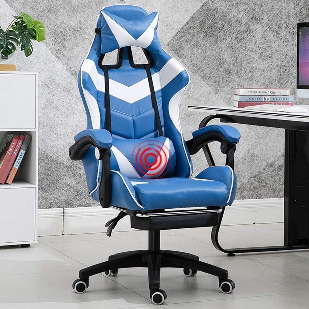 Office Chair Video Game Chairs Ergonomics Lift Seat with Footrest High Back Gaming Chair Multifunction with Headrest and Lumbar Support for Video Game Chair Swivel Chair White (White)