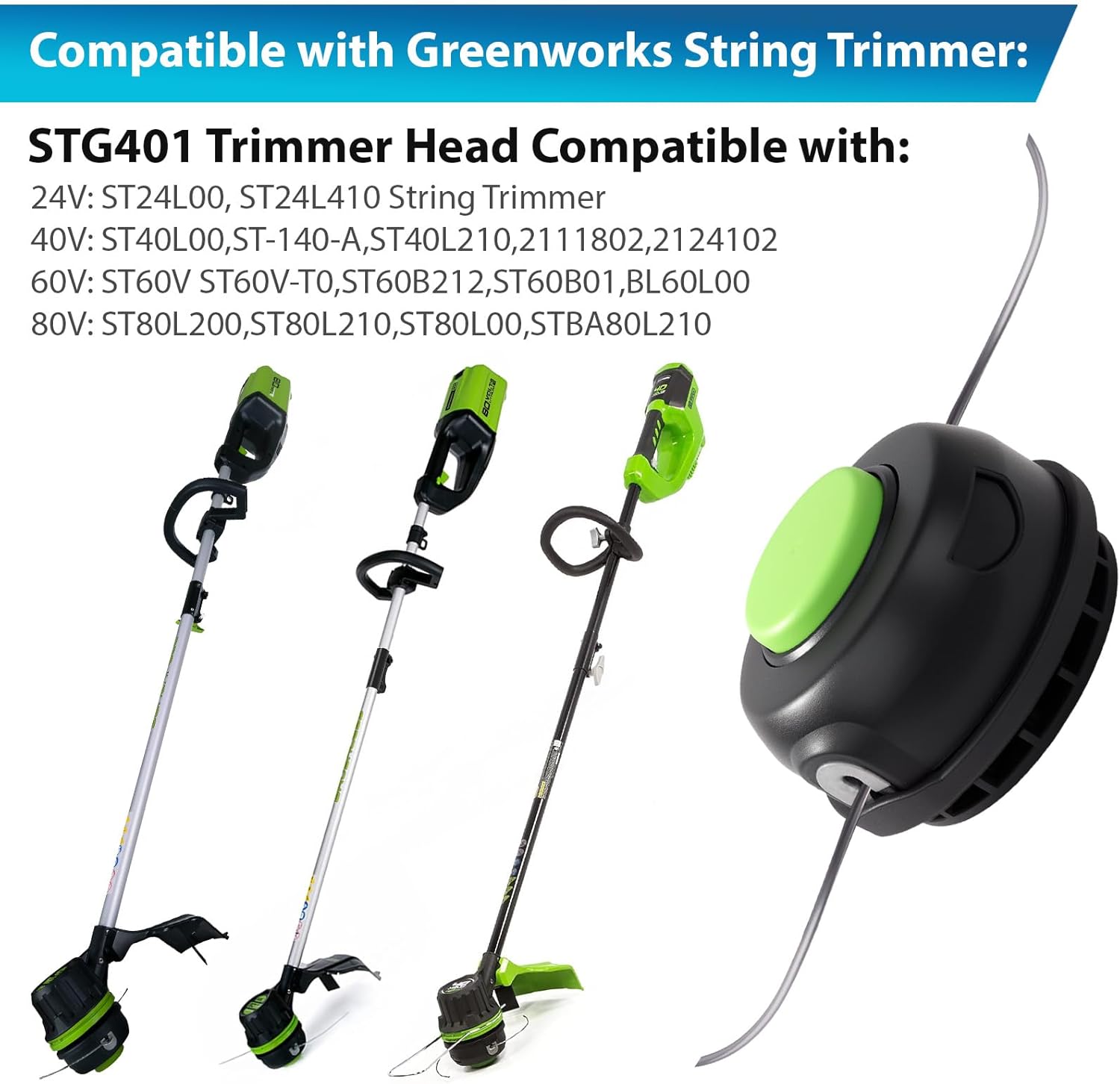 SB00L00 STG401 Replacement Trimmer Head Compatible with Greenworks ST60V ST60V-T0 80V ST80L200 ST80L200,ST80L210,ST80L00,STBA80L210 String Trimmer