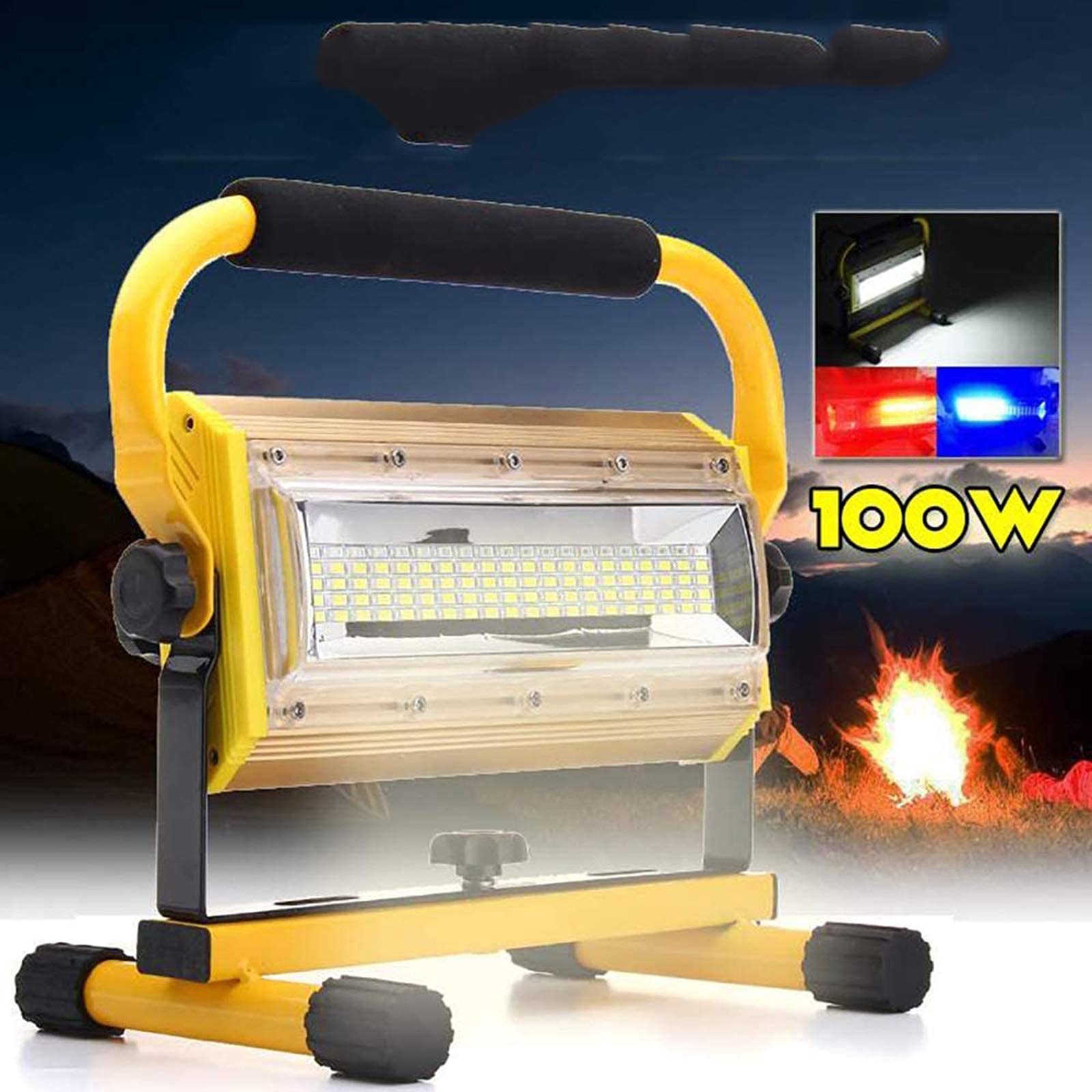 Luce di inondazione Portatile a LED da 100 W 100 LED 8000LM, Lampada da Lavoro Ricaricabile, [100 LED, equivalente a 1000 W] Lampada da Cantiere Impermeabile, Durata della Batteria Continua per 5 Ore