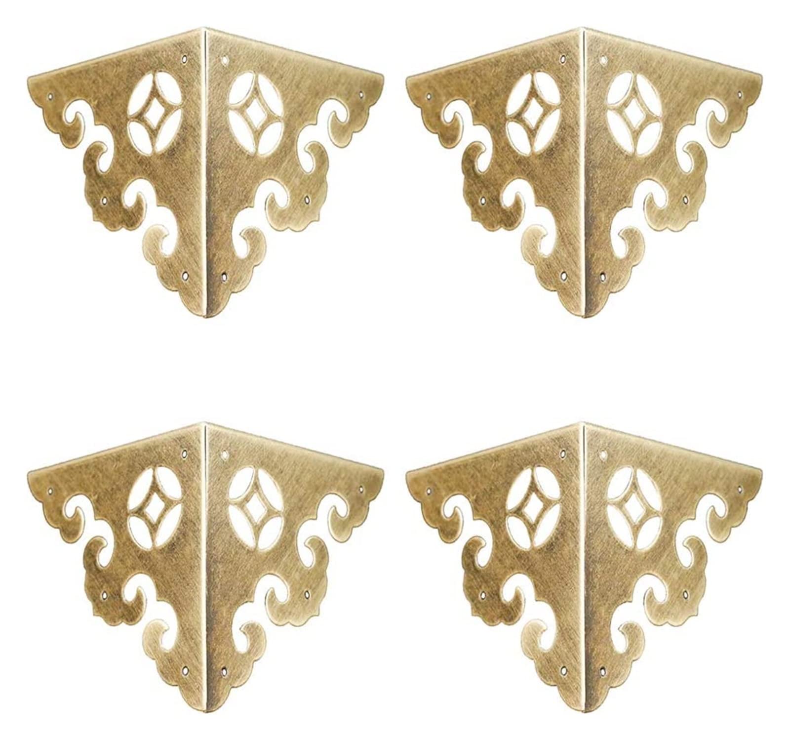 Sbjklyrn Bronze Corner Guard, Box 4Pcs Brass Corner Protectors Vintage Desk Edge Three Sides Full Encase Big Corner Guard