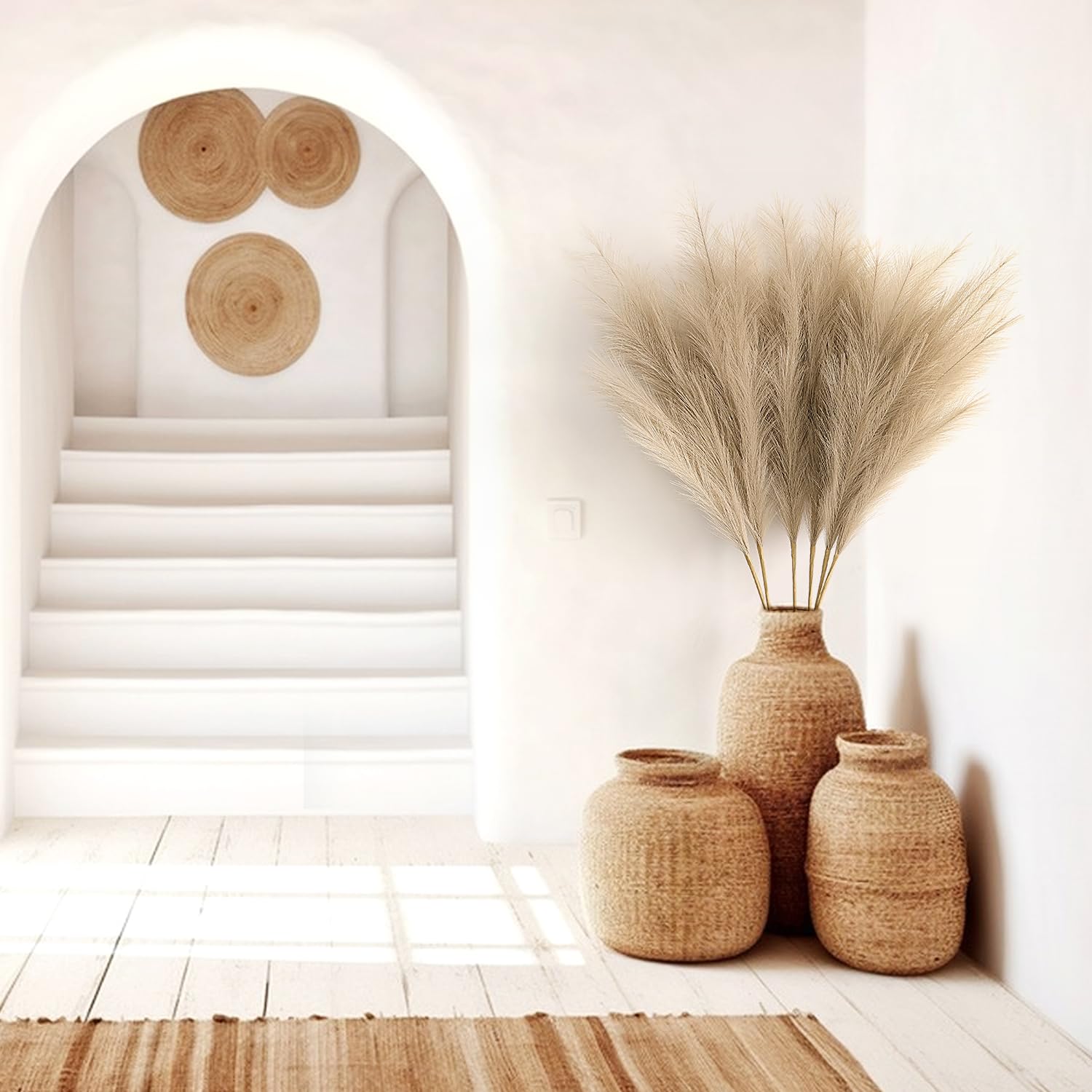 6 pezzi Pampas Decorative Alte 113cm Marrone Pampa Artificiali Fiori Secchi Erba di Pampa XXL Piume Decorative grigio per Soggiorno, Casa, Pavimento, Vaso, Decorazione Boemia