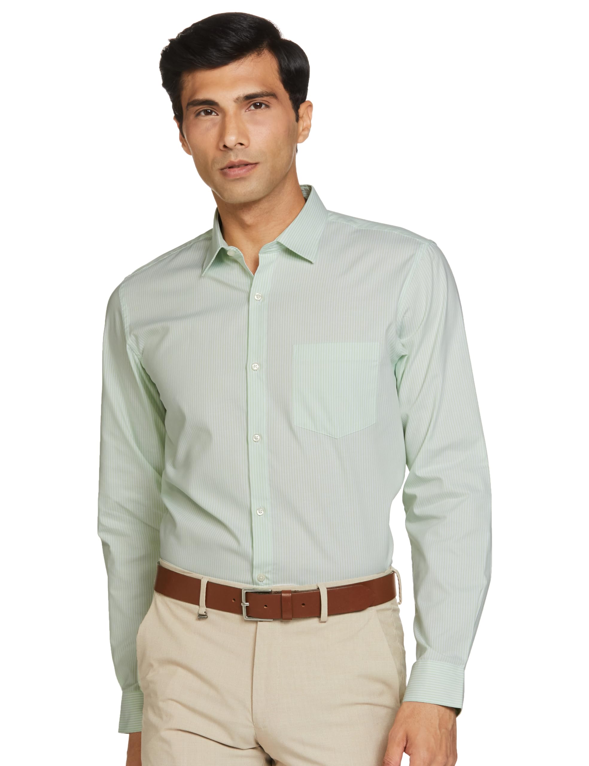 Peter EnglandMen's Slim Fit Full Sleeve Pin-Striped Formal Shirt | Cotton-Rich | Wonder Fabric | Pin Point Oxford