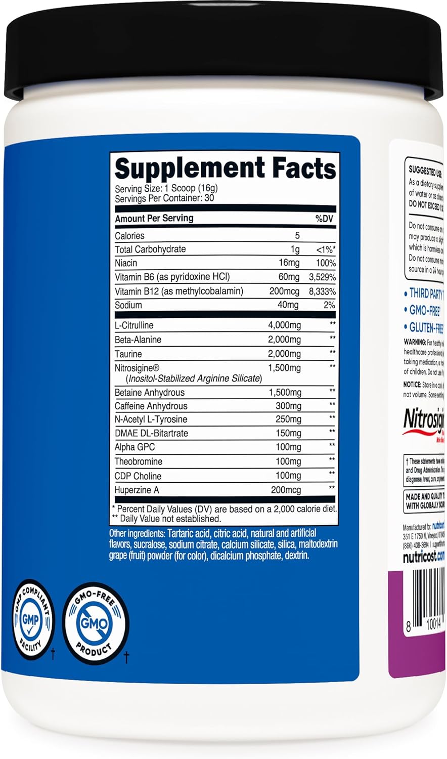 Nutricost Pre-X, Extreme Pre-Workout Powder Complex, Grape, 30 Servings, Vegetarian, Non-GMO and Gluten Free