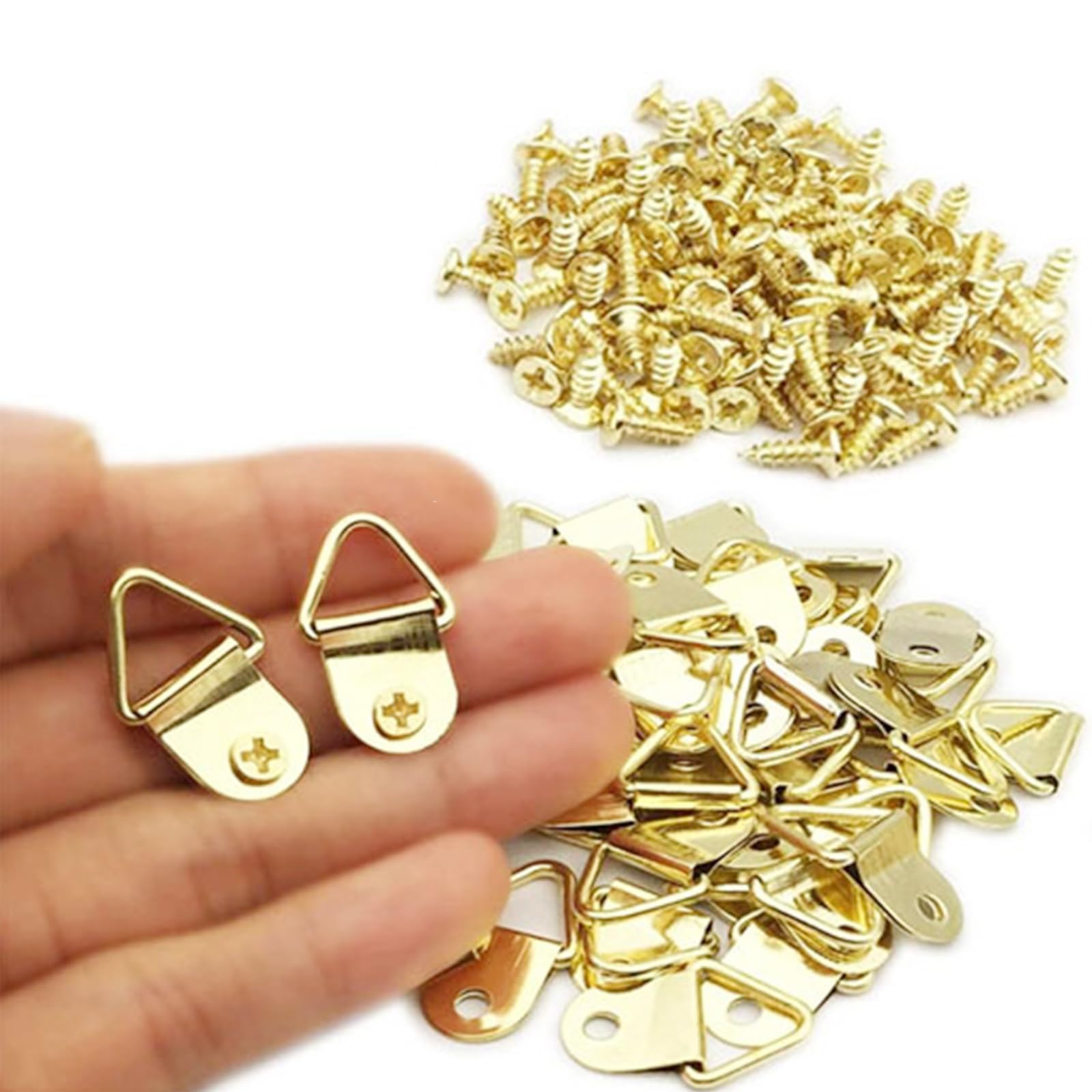 50 Sets Metal Picture Hangers With Screws - Small Triangle Ring Hooks For Photo Frames & Wall Art