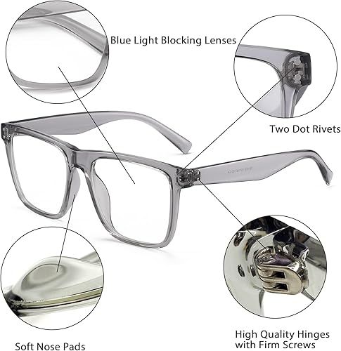 Miniatura 10 de GLINDAR Lentes de bloqueo de luz azul para mujeres y hombres, anteojos cuadrados de gran tamaño para computadora que reducen la fatiga ocular,