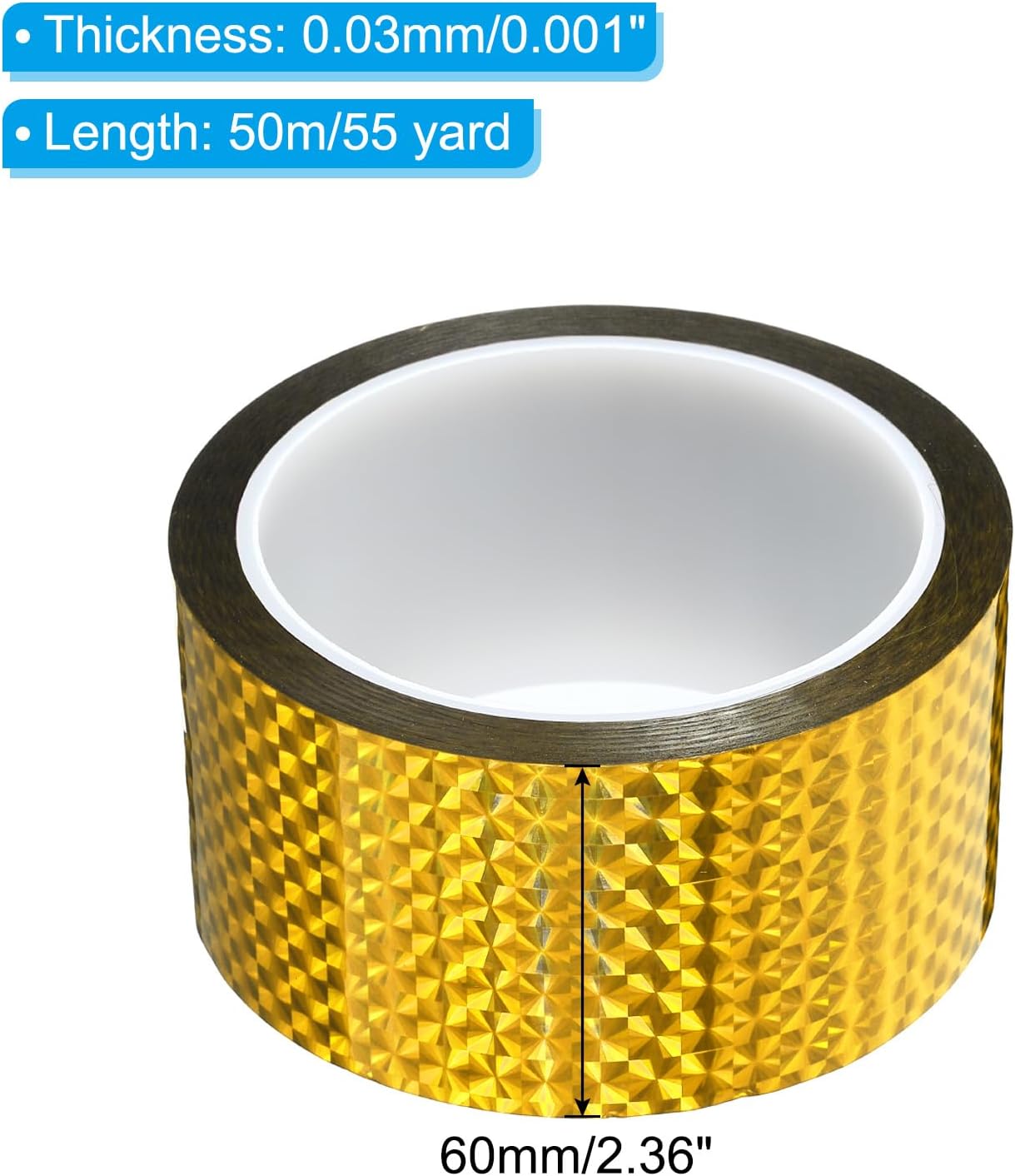 PATIKIL Prism Tape 2.4 Inch x 55 Yards, Holographic Metalized Reflective Self Adhesive for DIY Art Craft Wrapping Wall Decoration, Gold image 2