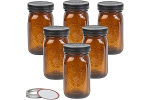 6 Pack 32 oz Amber Mason Jars with Airtight Lids for Canning and Storage