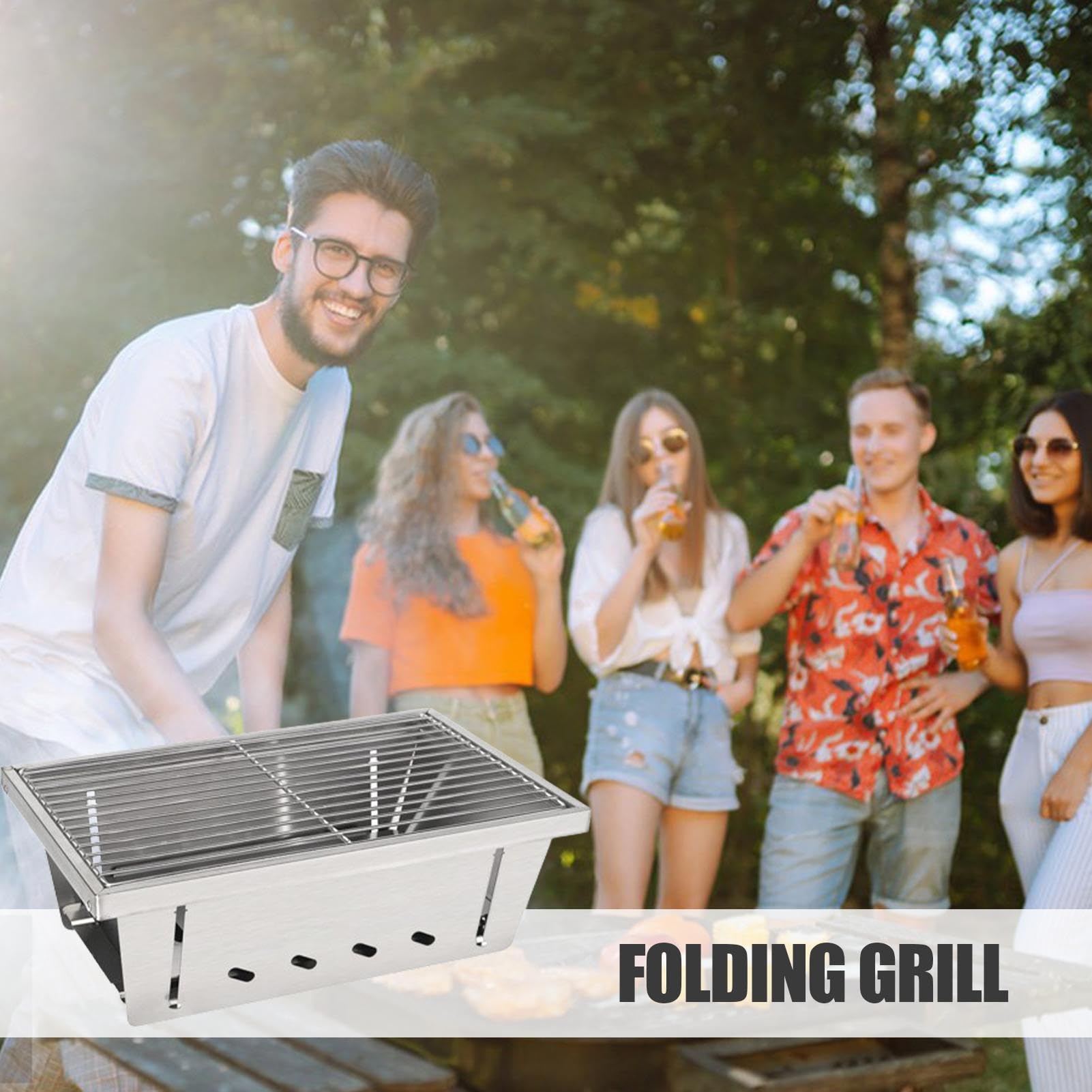Przenośny Grill Ogniskowy Sprzęt Do Gotowania Ze Stali Nierdzewnej Odporny | Grill Na Węgiel Drzewny Do Barbecue Na Wędkowanie Wędrówki Balkon Taras Podróżowanie Grillowanie Przy Ognisku